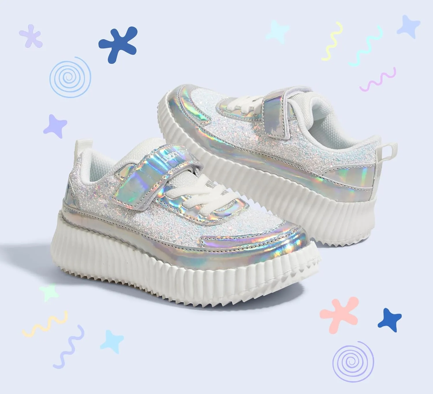 LUCKY STEP Kid's Glitter Running Sneaker Sparkly Braided Shiny Bling Princess Shoes School Athletic Walking Shoes for Children/Boys/Girls