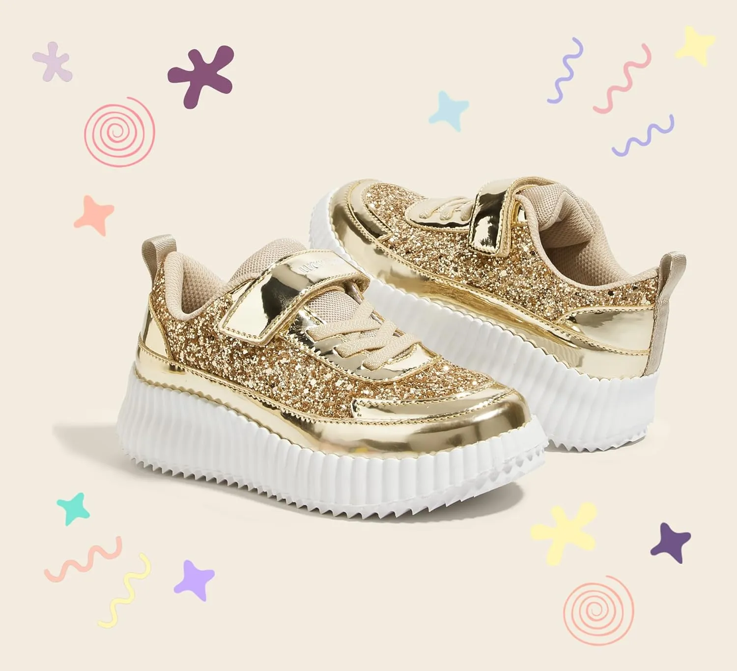 LUCKY STEP Kid's Glitter Running Sneaker Sparkly Braided Shiny Bling Princess Shoes School Athletic Walking Shoes for Children/Boys/Girls