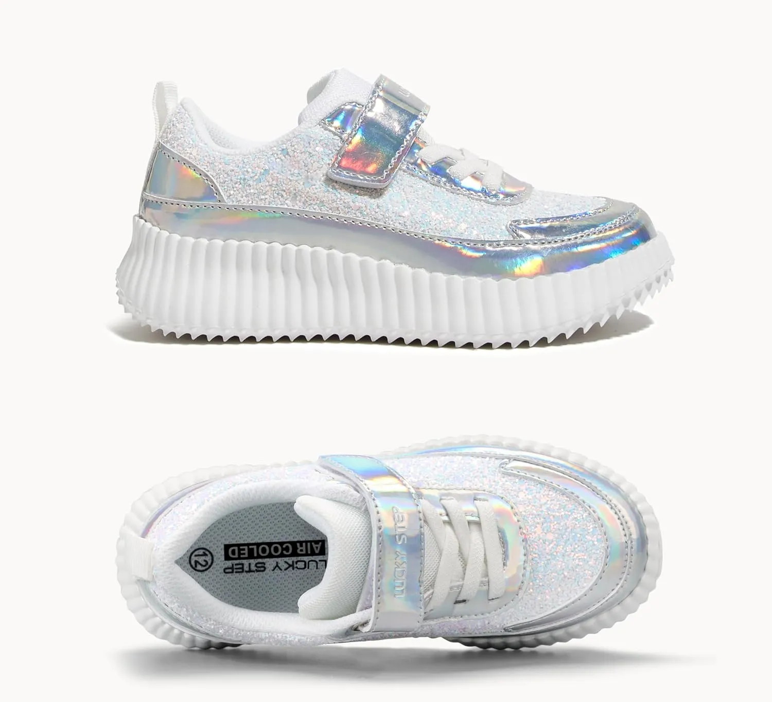 LUCKY STEP Kid's Glitter Running Sneaker Sparkly Braided Shiny Bling Princess Shoes School Athletic Walking Shoes for Children/Boys/Girls
