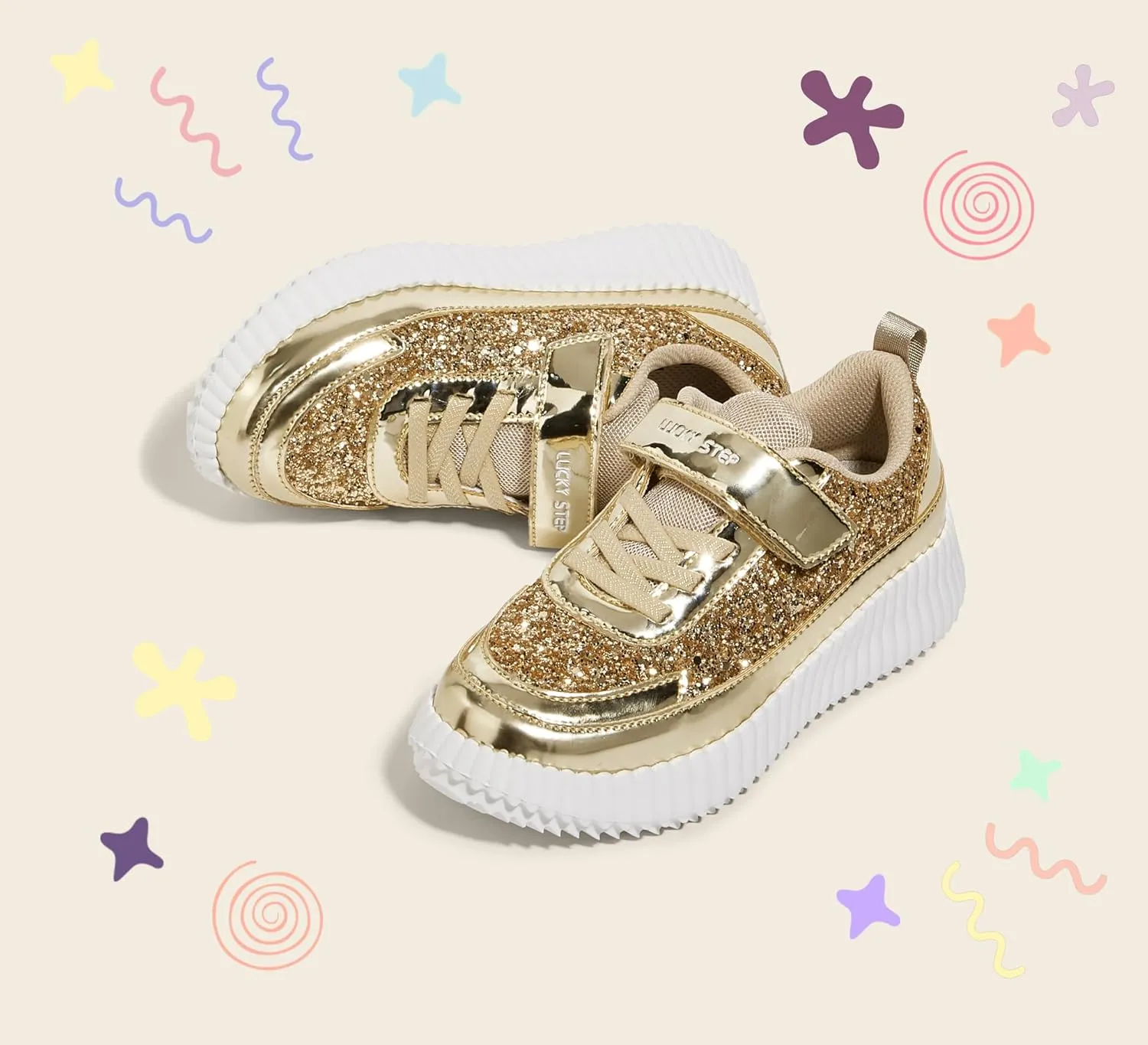 LUCKY STEP Kid's Glitter Running Sneaker Sparkly Braided Shiny Bling Princess Shoes School Athletic Walking Shoes for Children/Boys/Girls