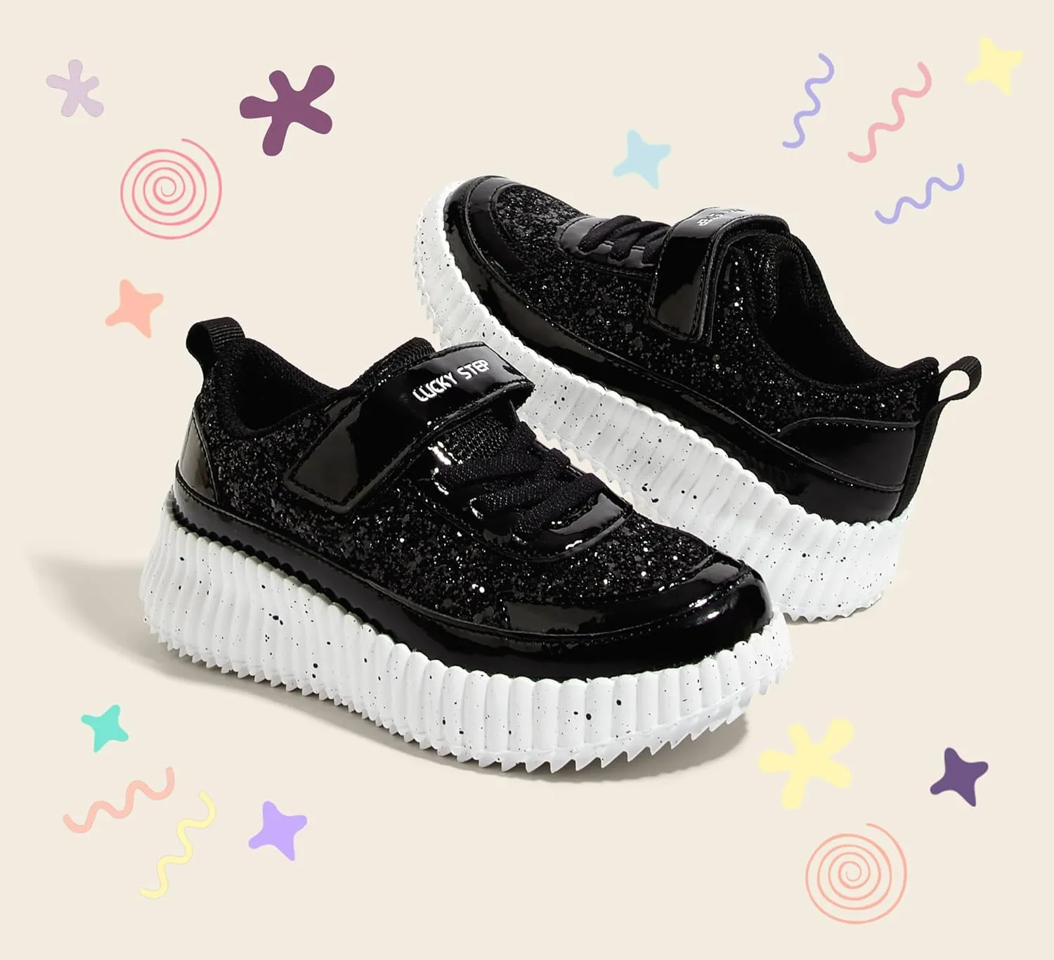 LUCKY STEP Kid's Glitter Running Sneaker Sparkly Braided Shiny Bling Princess Shoes School Athletic Walking Shoes for Children/Boys/Girls