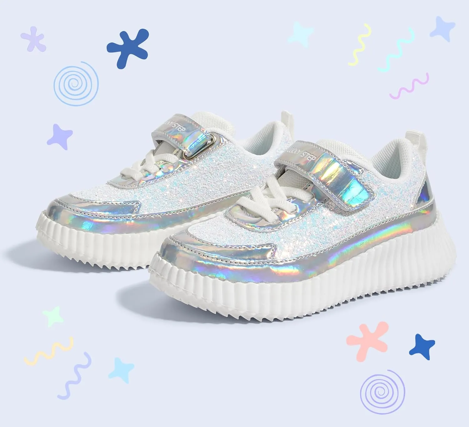 LUCKY STEP Kid's Glitter Running Sneaker Sparkly Braided Shiny Bling Princess Shoes School Athletic Walking Shoes for Children/Boys/Girls