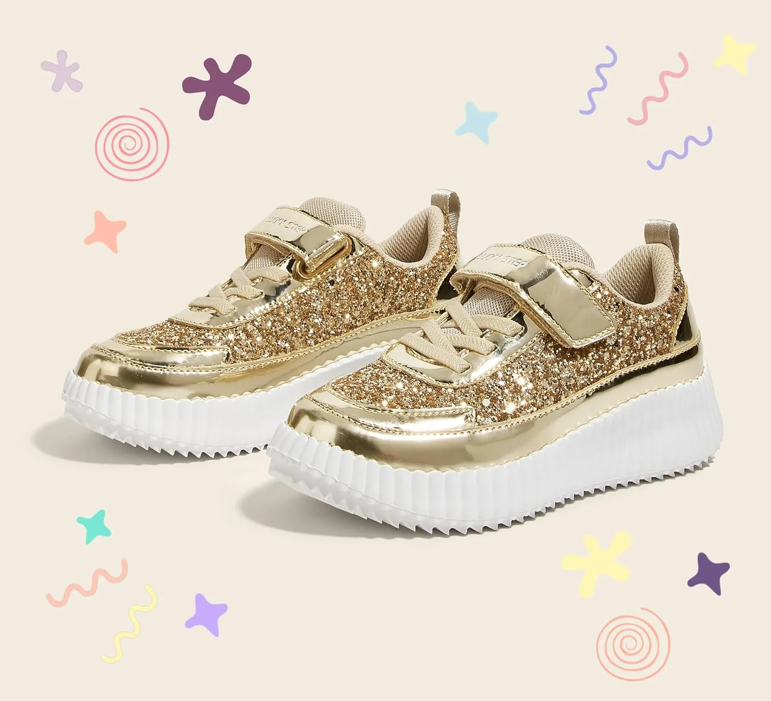 LUCKY STEP Kid's Glitter Running Sneaker Sparkly Braided Shiny Bling Princess Shoes School Athletic Walking Shoes for Children/Boys/Girls