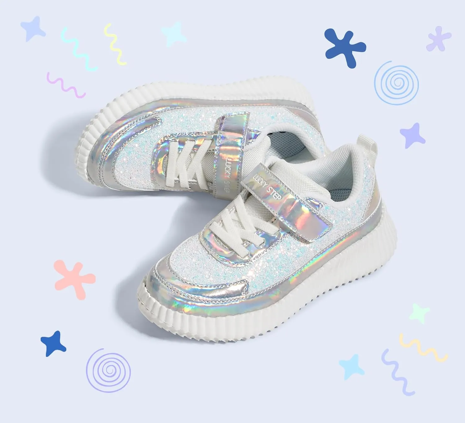 LUCKY STEP Kid's Glitter Running Sneaker Sparkly Braided Shiny Bling Princess Shoes School Athletic Walking Shoes for Children/Boys/Girls