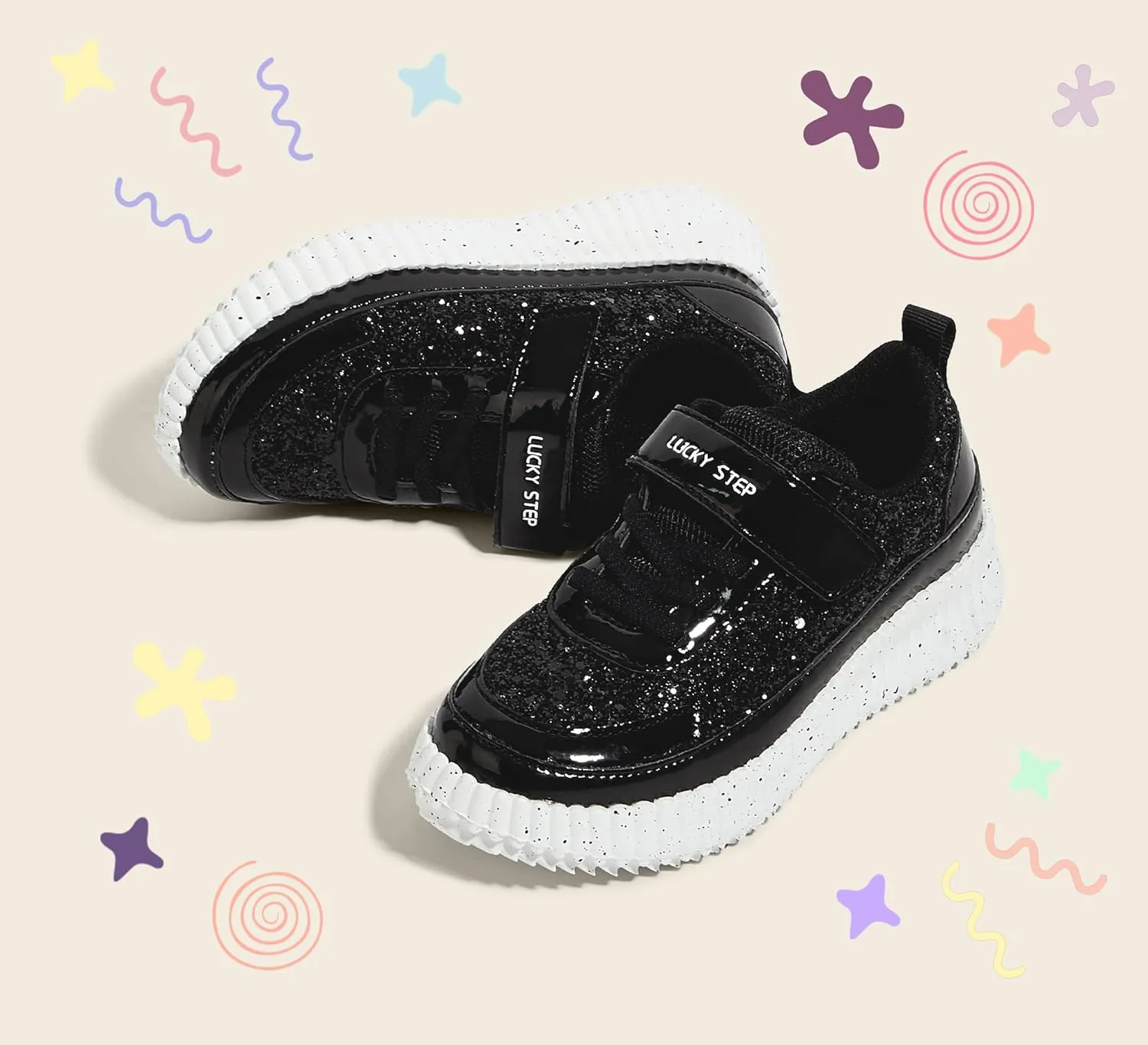 LUCKY STEP Kid's Glitter Running Sneaker Sparkly Braided Shiny Bling Princess Shoes School Athletic Walking Shoes for Children/Boys/Girls