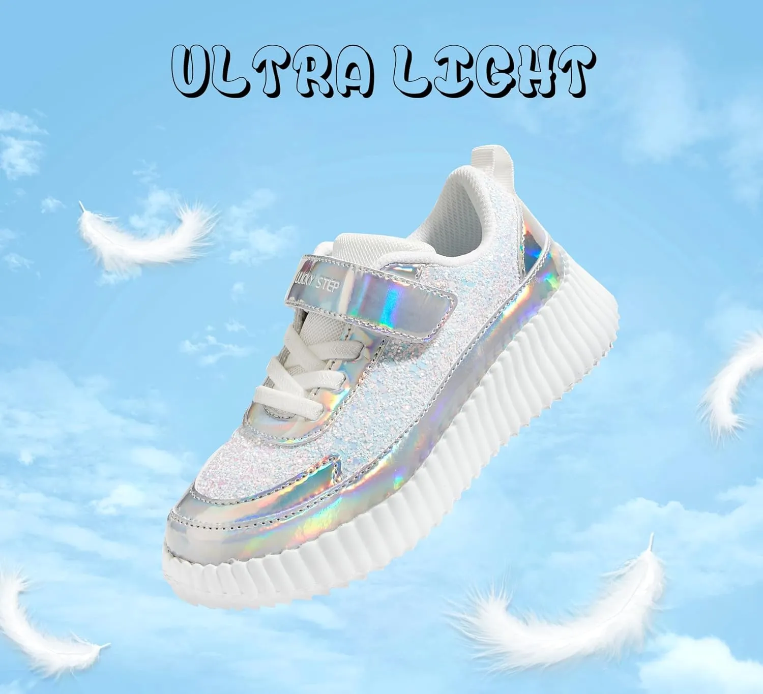 LUCKY STEP Kid's Glitter Running Sneaker Sparkly Braided Shiny Bling Princess Shoes School Athletic Walking Shoes for Children/Boys/Girls