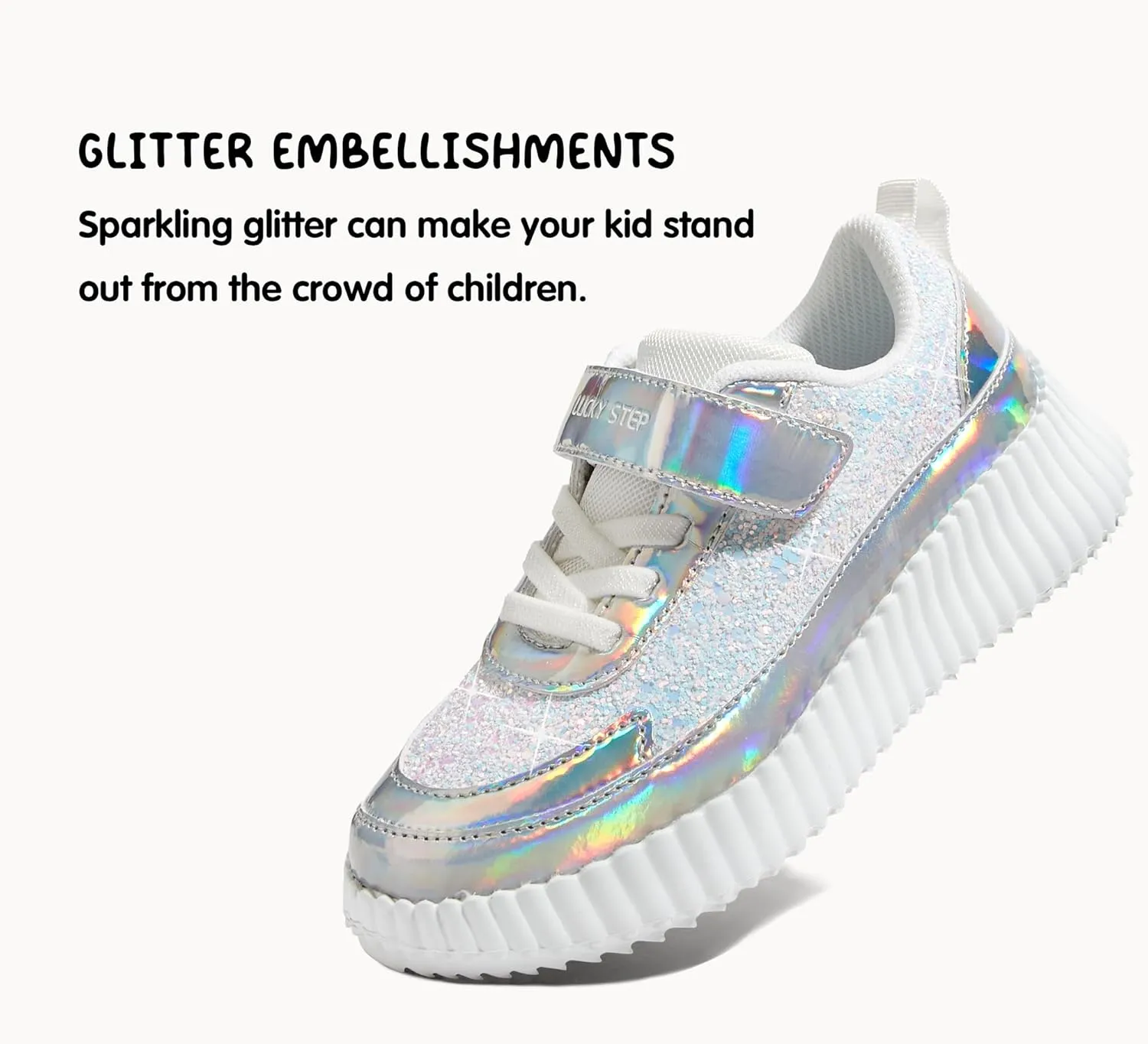 LUCKY STEP Kid's Glitter Running Sneaker Sparkly Braided Shiny Bling Princess Shoes School Athletic Walking Shoes for Children/Boys/Girls