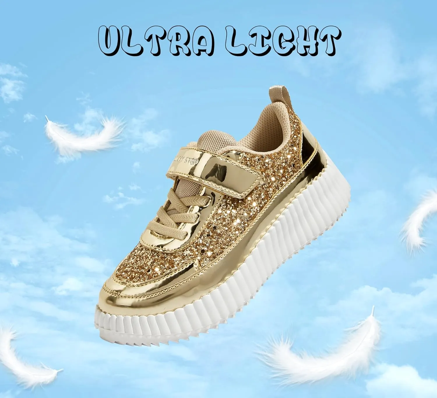 LUCKY STEP Kid's Glitter Running Sneaker Sparkly Braided Shiny Bling Princess Shoes School Athletic Walking Shoes for Children/Boys/Girls