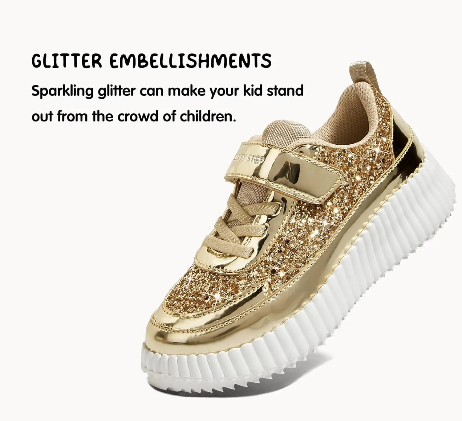 LUCKY STEP Kid's Glitter Running Sneaker Sparkly Braided Shiny Bling Princess Shoes School Athletic Walking Shoes for Children/Boys/Girls