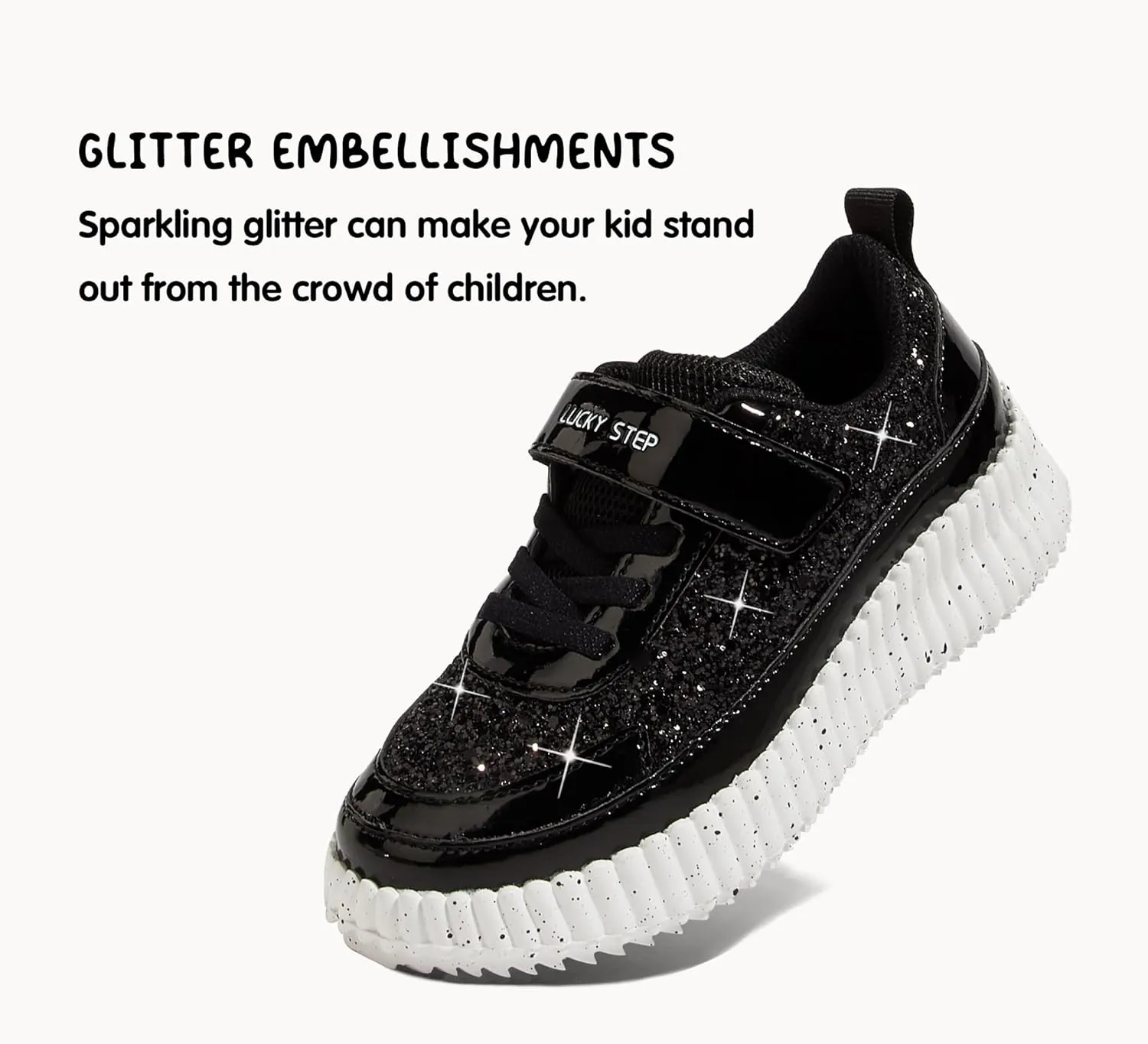 LUCKY STEP Kid's Glitter Running Sneaker Sparkly Braided Shiny Bling Princess Shoes School Athletic Walking Shoes for Children/Boys/Girls