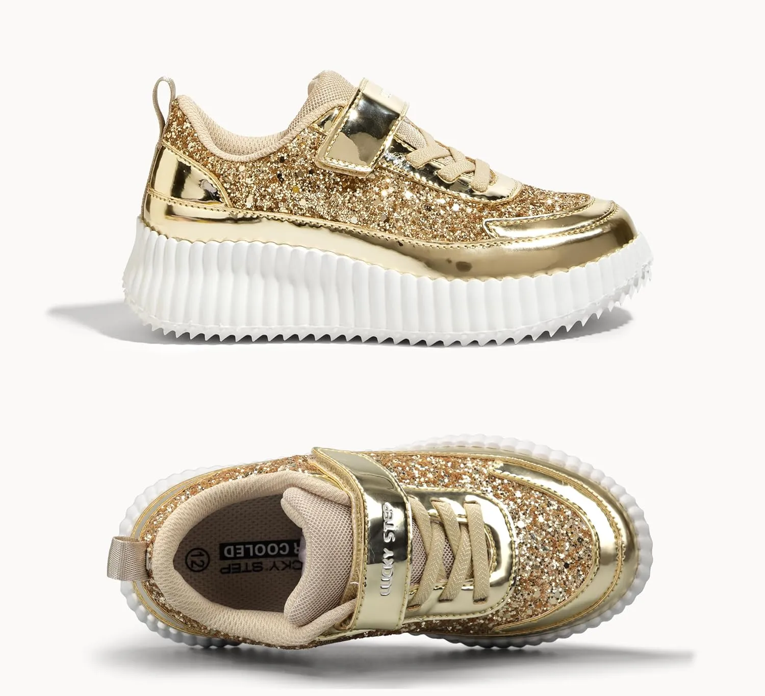 LUCKY STEP Kid's Glitter Running Sneaker Sparkly Braided Shiny Bling Princess Shoes School Athletic Walking Shoes for Children/Boys/Girls