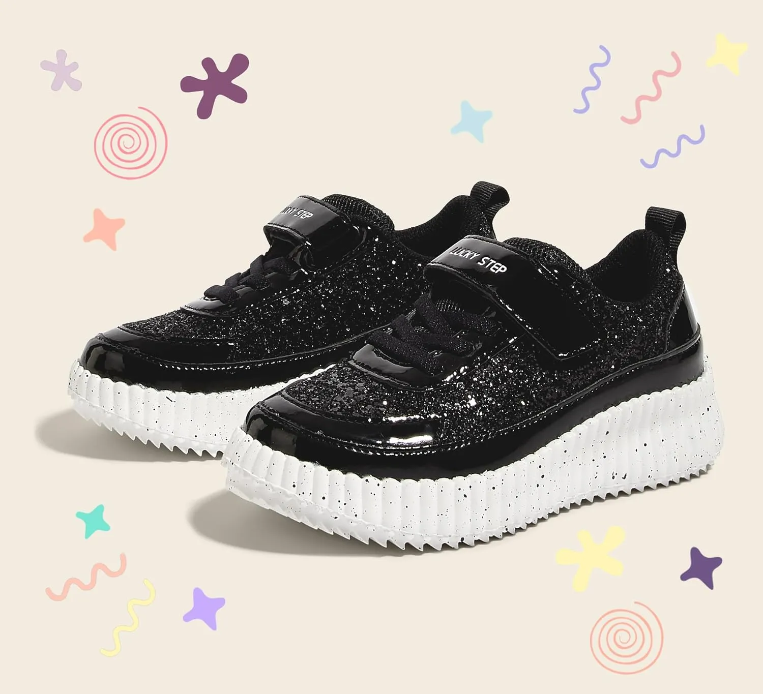 LUCKY STEP Kid's Glitter Running Sneaker Sparkly Braided Shiny Bling Princess Shoes School Athletic Walking Shoes for Children/Boys/Girls
