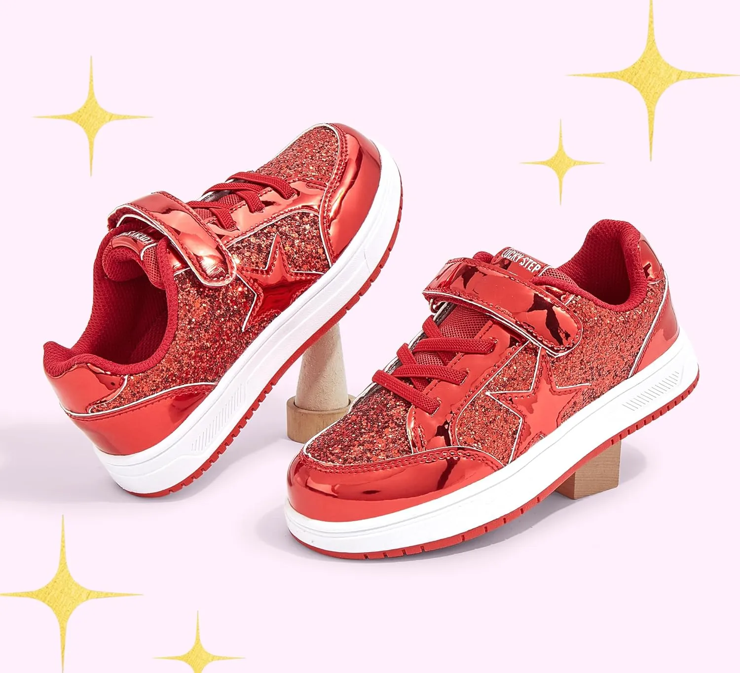 LUCKY STEP Kid's Glitter Walking Shoes Shiny Sparkly Sequins Fashion Sneakers Hook and Loop Athletic Unisex-Child Casual Running for Children/Boys/Girls