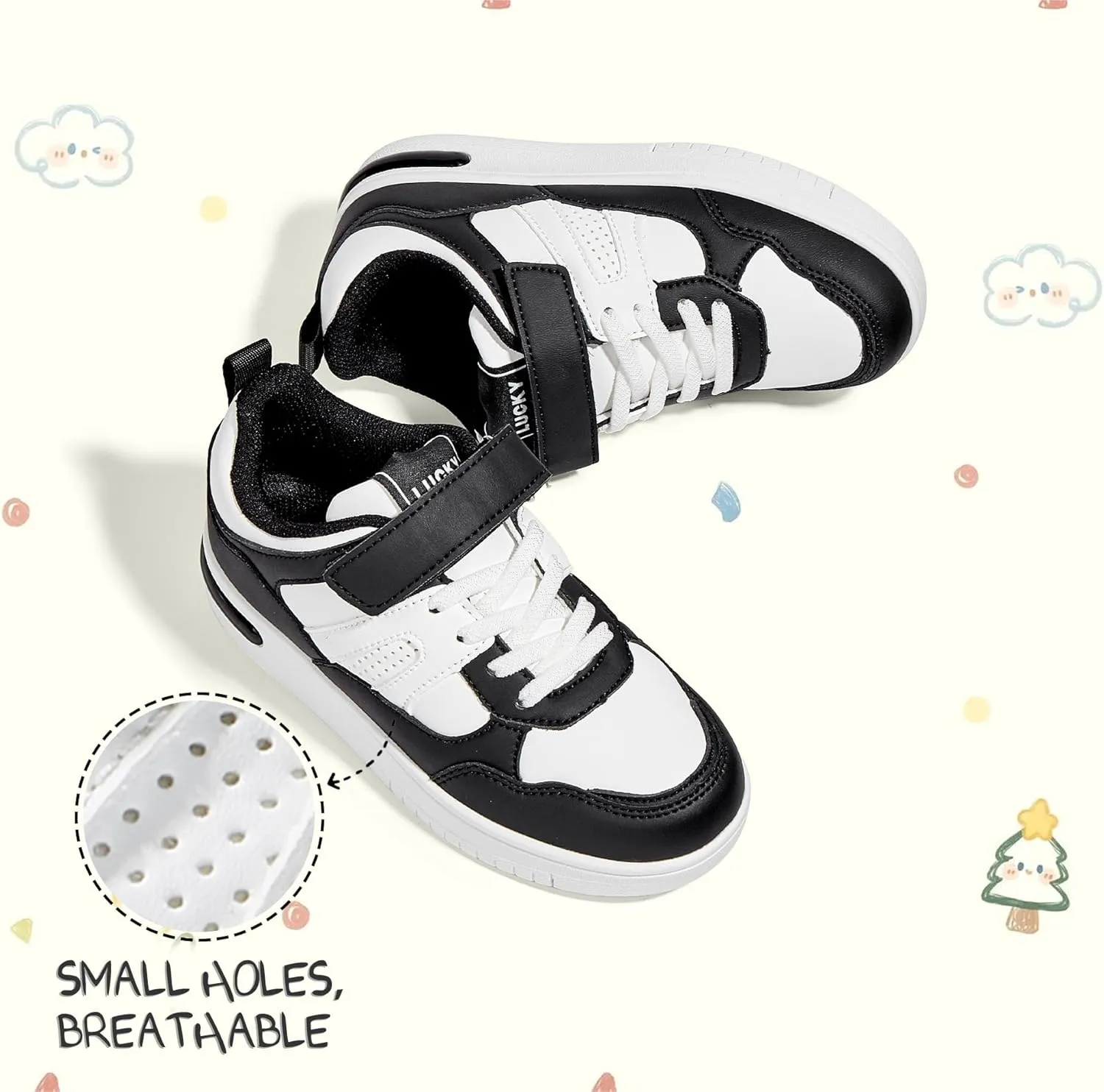 LUCKY STEP Kid's Sneakers School Running Loafers Low Top Walking Tennis Casual Shoes Strap Athletic Fashion Sneakers for Children/Boys/Girls
