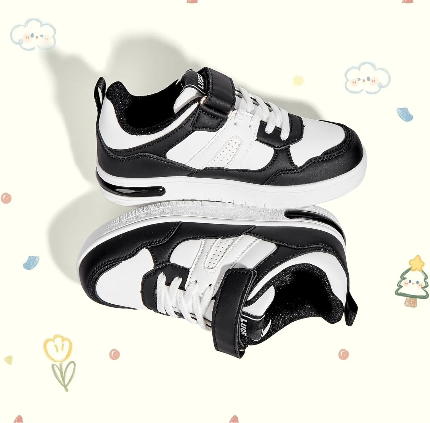 LUCKY STEP Kid's Sneakers School Running Loafers Low Top Walking Tennis Casual Shoes Strap Athletic Fashion Sneakers for Children/Boys/Girls