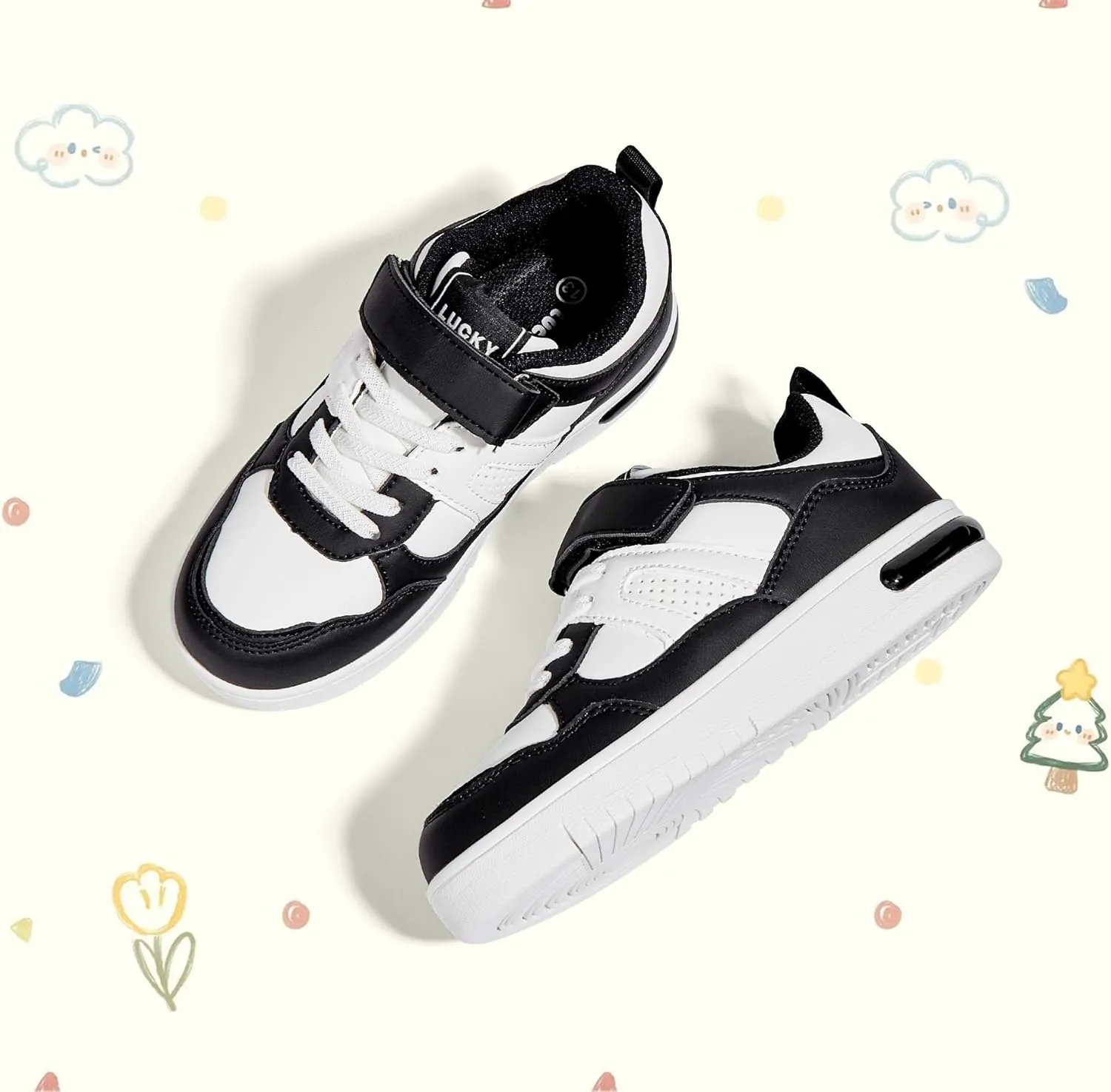 LUCKY STEP Kid's Sneakers School Running Loafers Low Top Walking Tennis Casual Shoes Strap Athletic Fashion Sneakers for Children/Boys/Girls