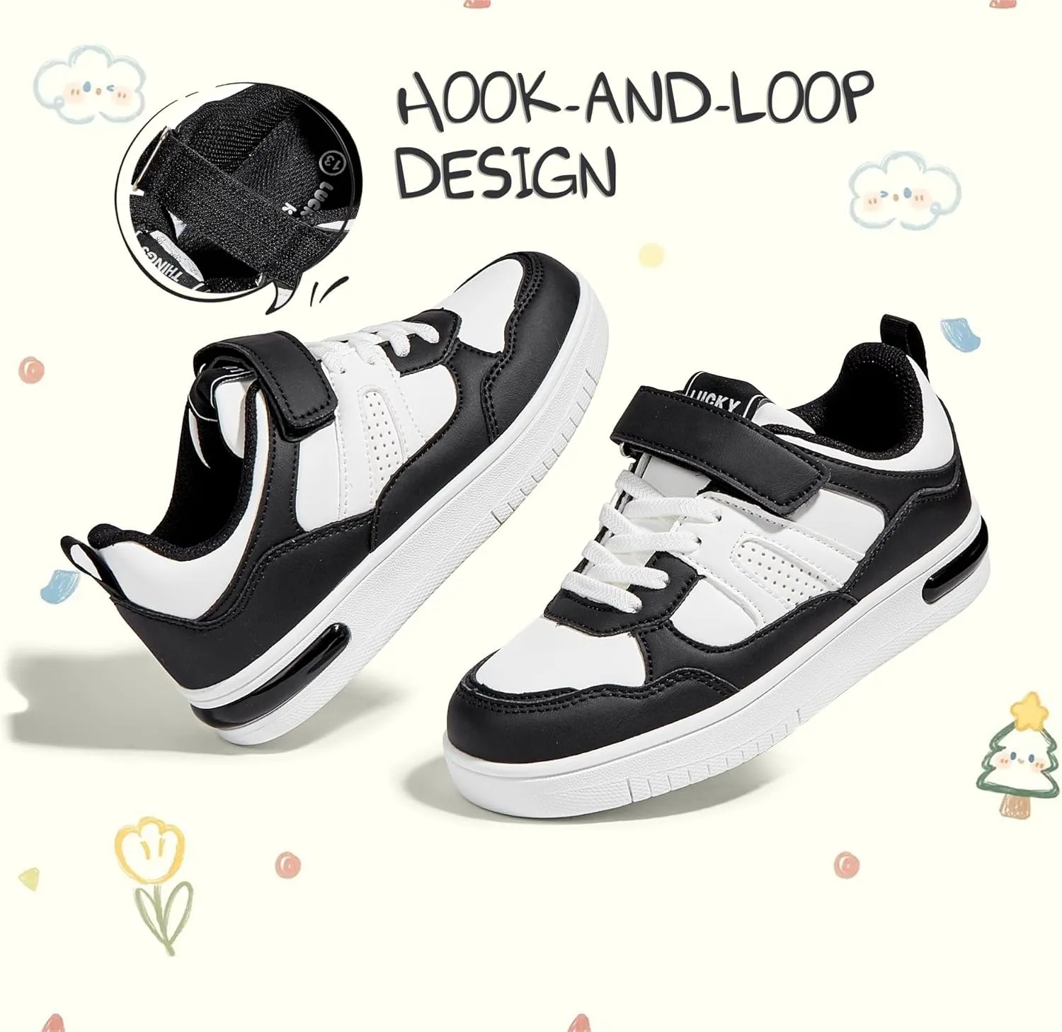 LUCKY STEP Kid's Sneakers School Running Loafers Low Top Walking Tennis Casual Shoes Strap Athletic Fashion Sneakers for Children/Boys/Girls