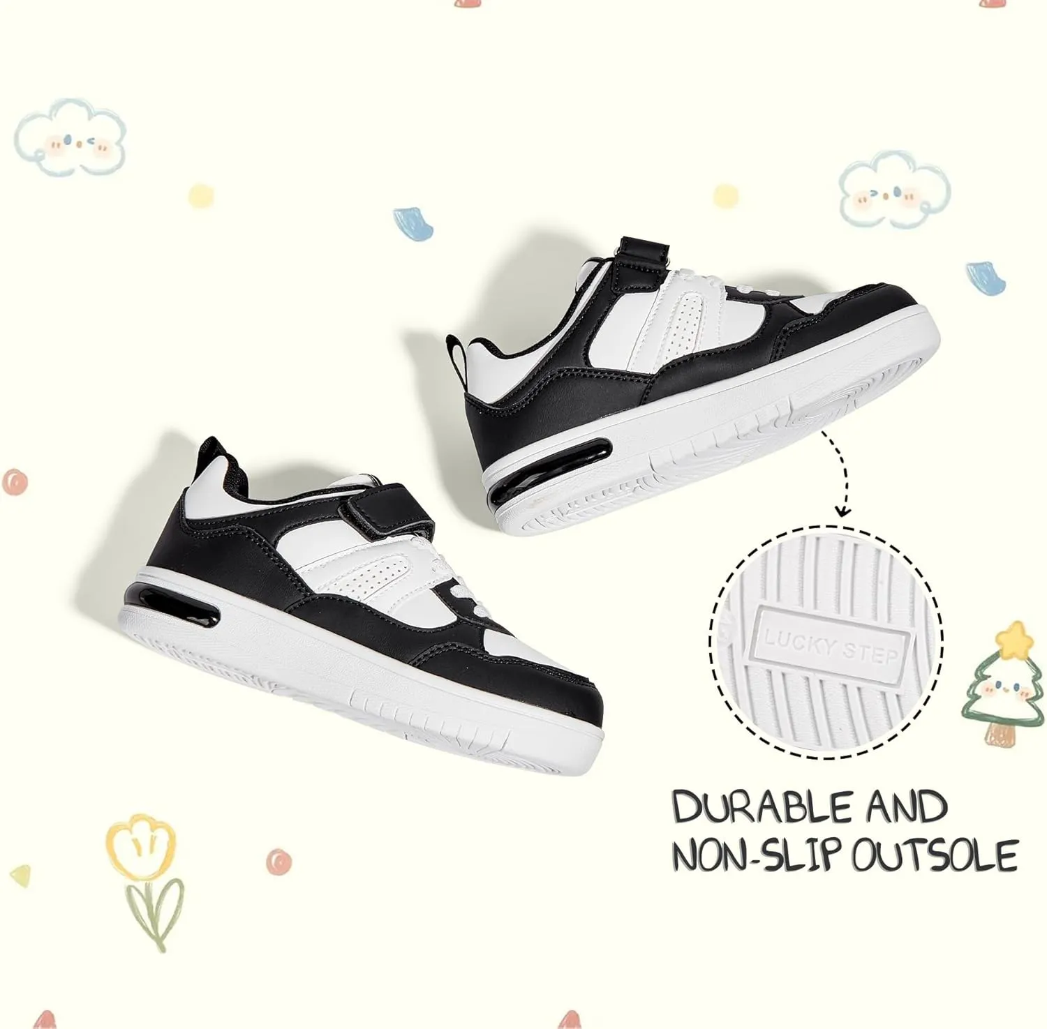 LUCKY STEP Kid's Sneakers School Running Loafers Low Top Walking Tennis Casual Shoes Strap Athletic Fashion Sneakers for Children/Boys/Girls