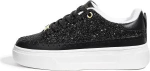 LUCKY STEP Platform Glitter Sneakers for Women Fashion Sparkly Bling Shiny Low Top Tennis Sneakers Faux Leather Casual Walking Shoes