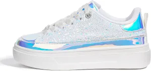 LUCKY STEP Platform Glitter Sneakers for Women Fashion Sparkly Bling Shiny Low Top Tennis Sneakers Faux Leather Casual Walking Shoes