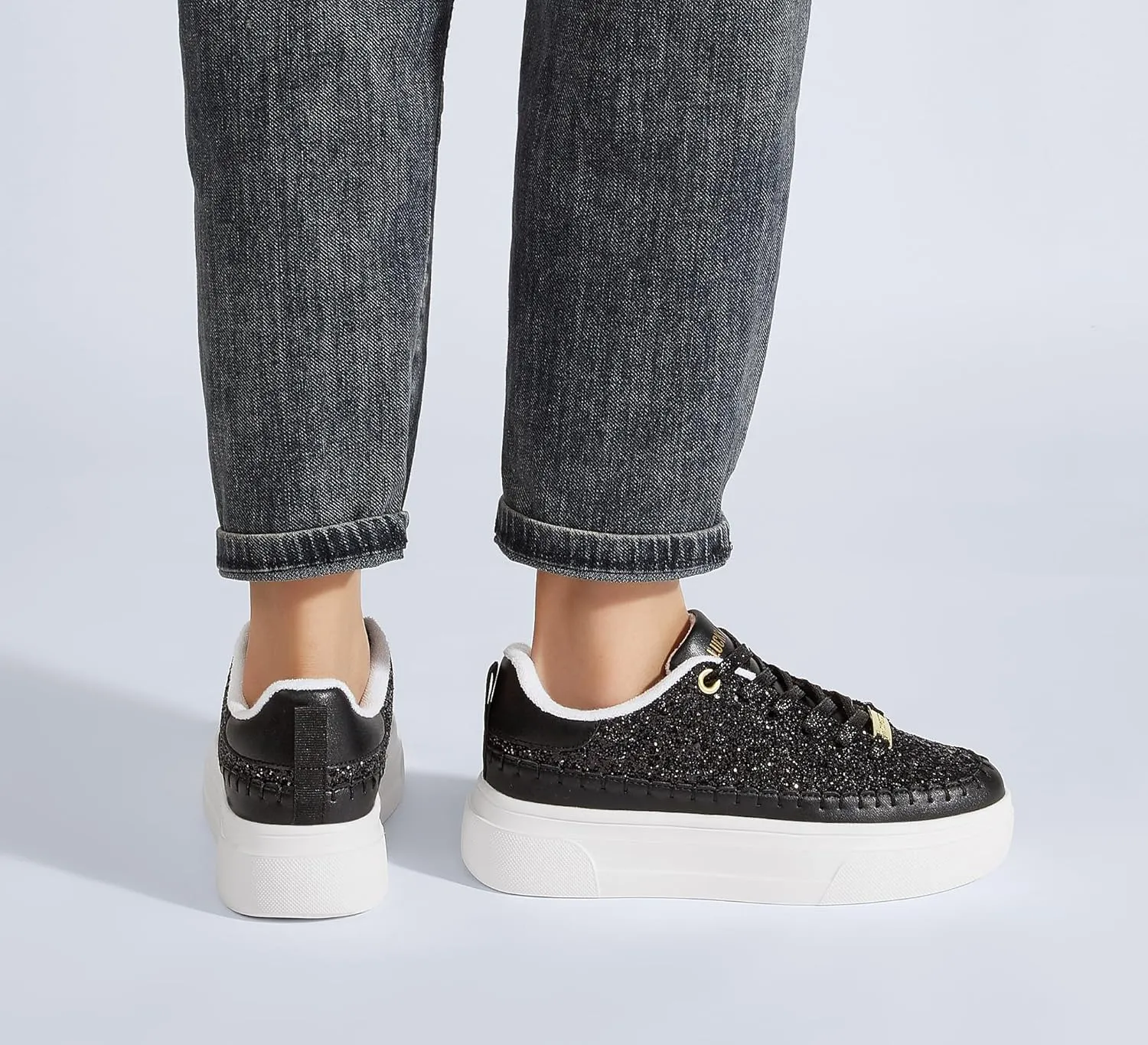 LUCKY STEP Platform Glitter Sneakers for Women Fashion Sparkly Bling Shiny Low Top Tennis Sneakers Faux Leather Casual Walking Shoes