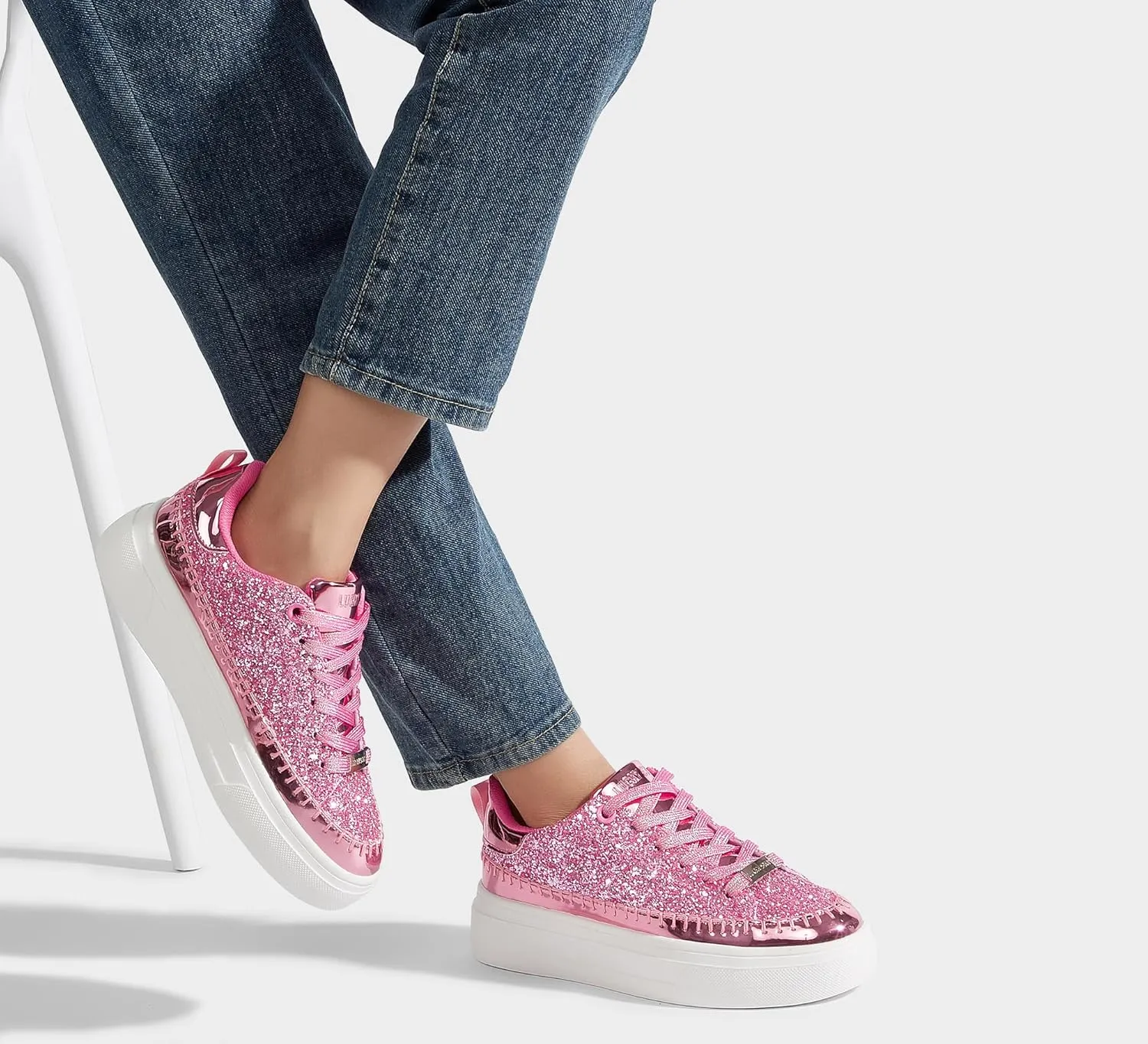 LUCKY STEP Platform Glitter Sneakers for Women Fashion Sparkly Bling Shiny Low Top Tennis Sneakers Faux Leather Casual Walking Shoes