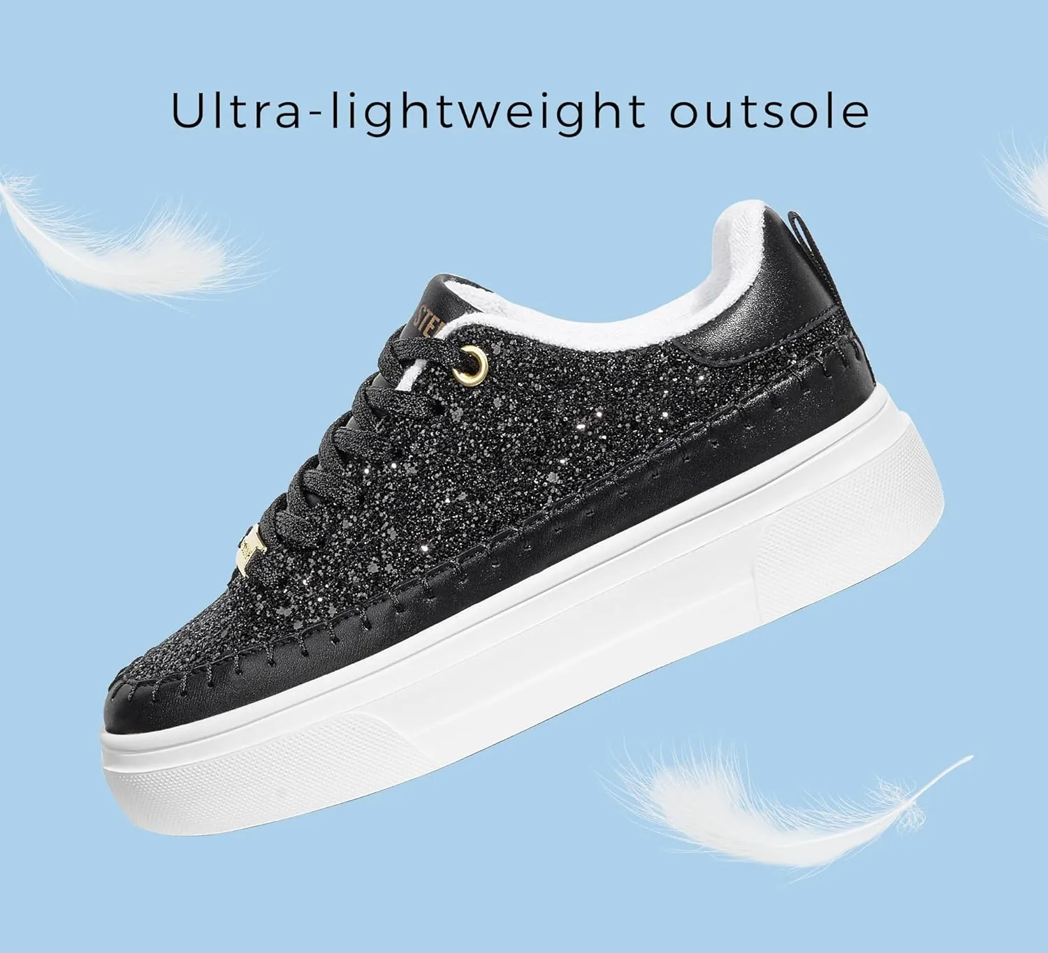 LUCKY STEP Platform Glitter Sneakers for Women Fashion Sparkly Bling Shiny Low Top Tennis Sneakers Faux Leather Casual Walking Shoes