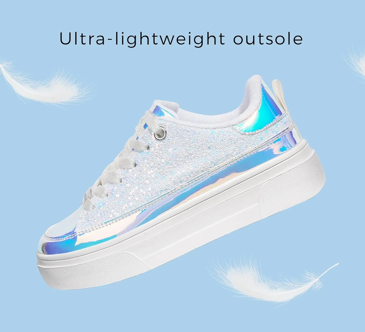 LUCKY STEP Platform Glitter Sneakers for Women Fashion Sparkly Bling Shiny Low Top Tennis Sneakers Faux Leather Casual Walking Shoes