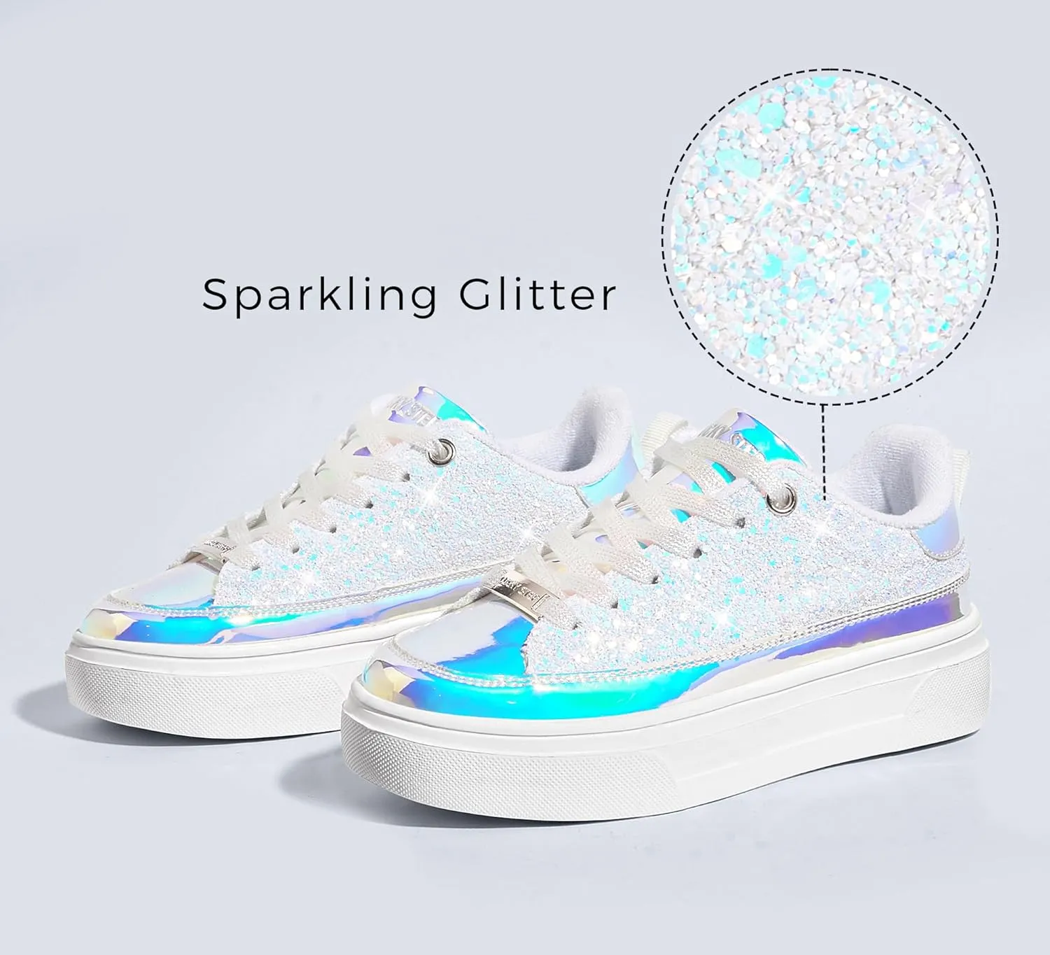 LUCKY STEP Platform Glitter Sneakers for Women Fashion Sparkly Bling Shiny Low Top Tennis Sneakers Faux Leather Casual Walking Shoes