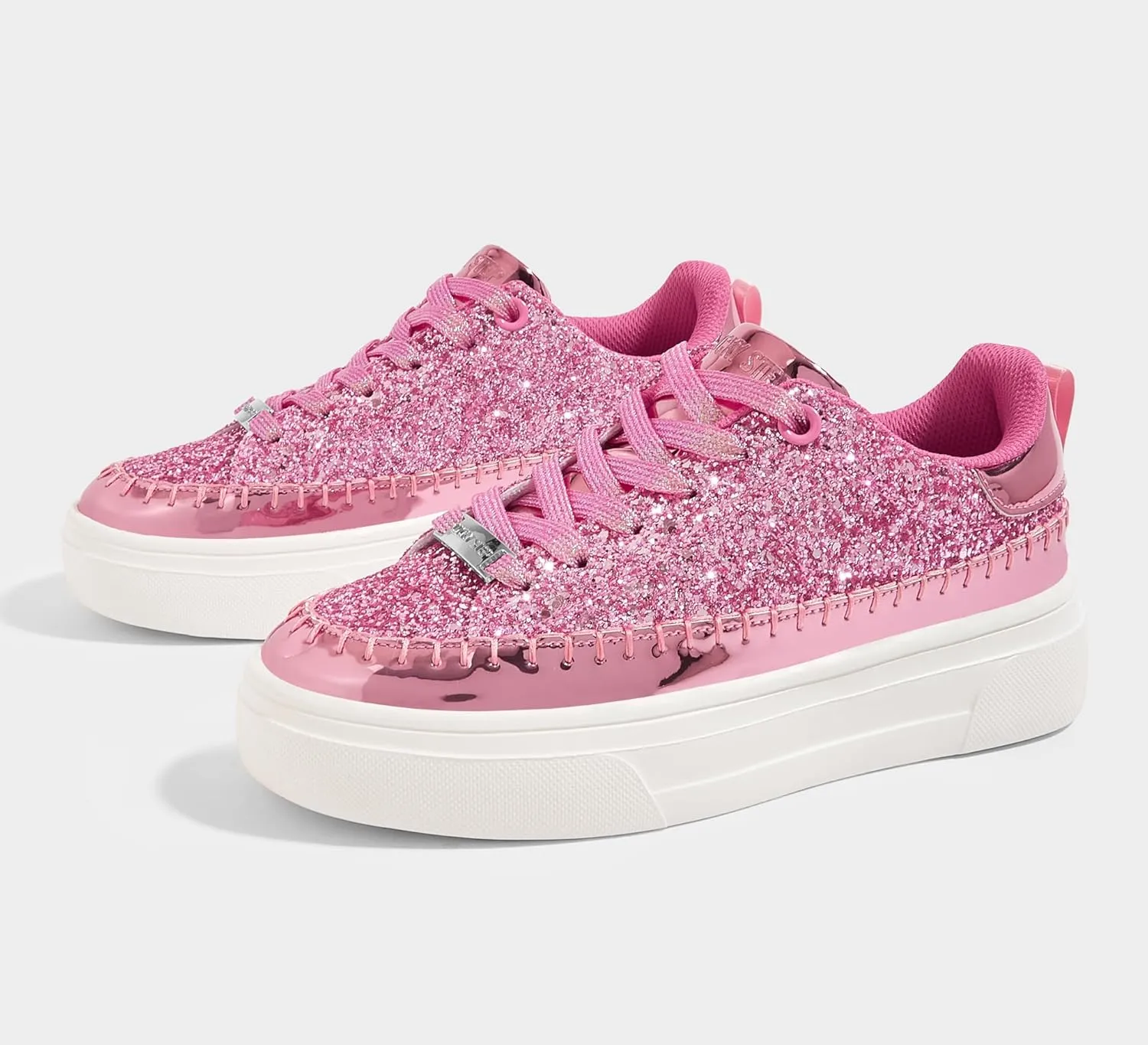 LUCKY STEP Platform Glitter Sneakers for Women Fashion Sparkly Bling Shiny Low Top Tennis Sneakers Faux Leather Casual Walking Shoes