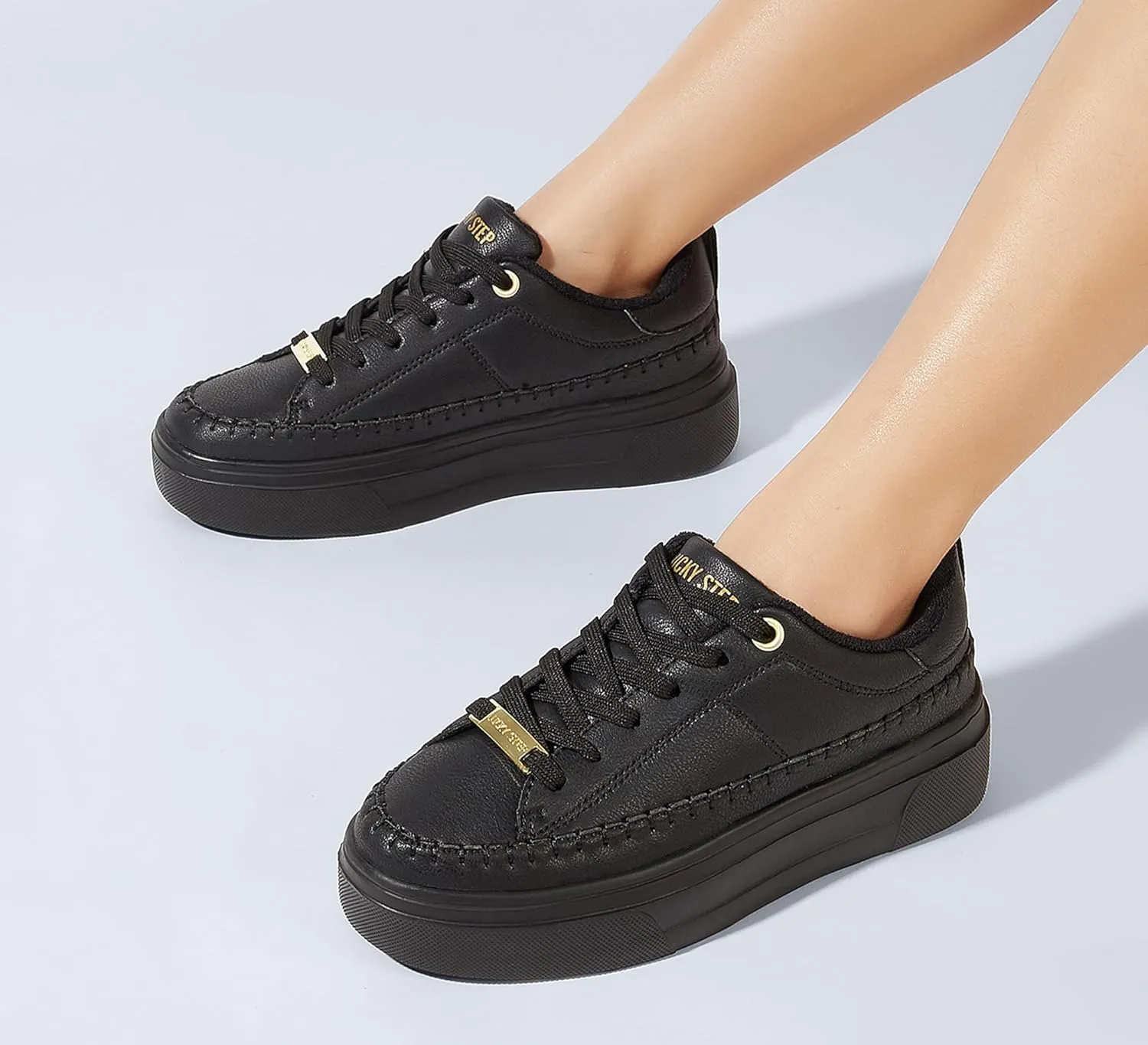 LUCKY STEP Platform Glitter Sneakers for Women Fashion Sparkly Bling Shiny Low Top Tennis Sneakers Faux Leather Casual Walking Shoes