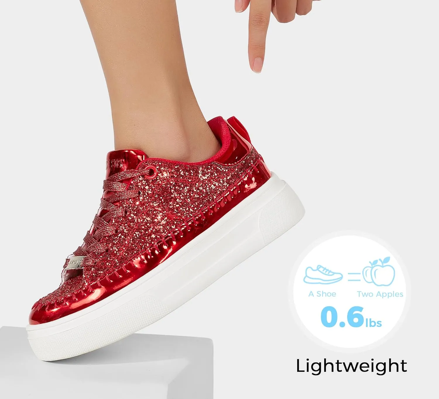 LUCKY STEP Platform Glitter Sneakers for Women Fashion Sparkly Bling Shiny Low Top Tennis Sneakers Faux Leather Casual Walking Shoes