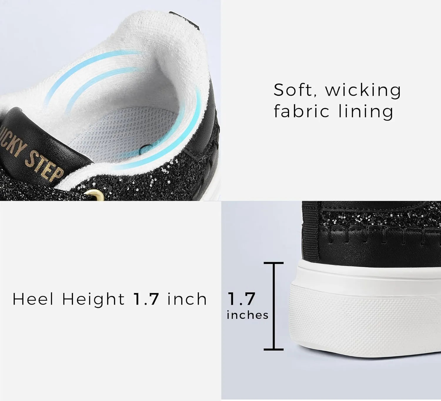 LUCKY STEP Platform Glitter Sneakers for Women Fashion Sparkly Bling Shiny Low Top Tennis Sneakers Faux Leather Casual Walking Shoes