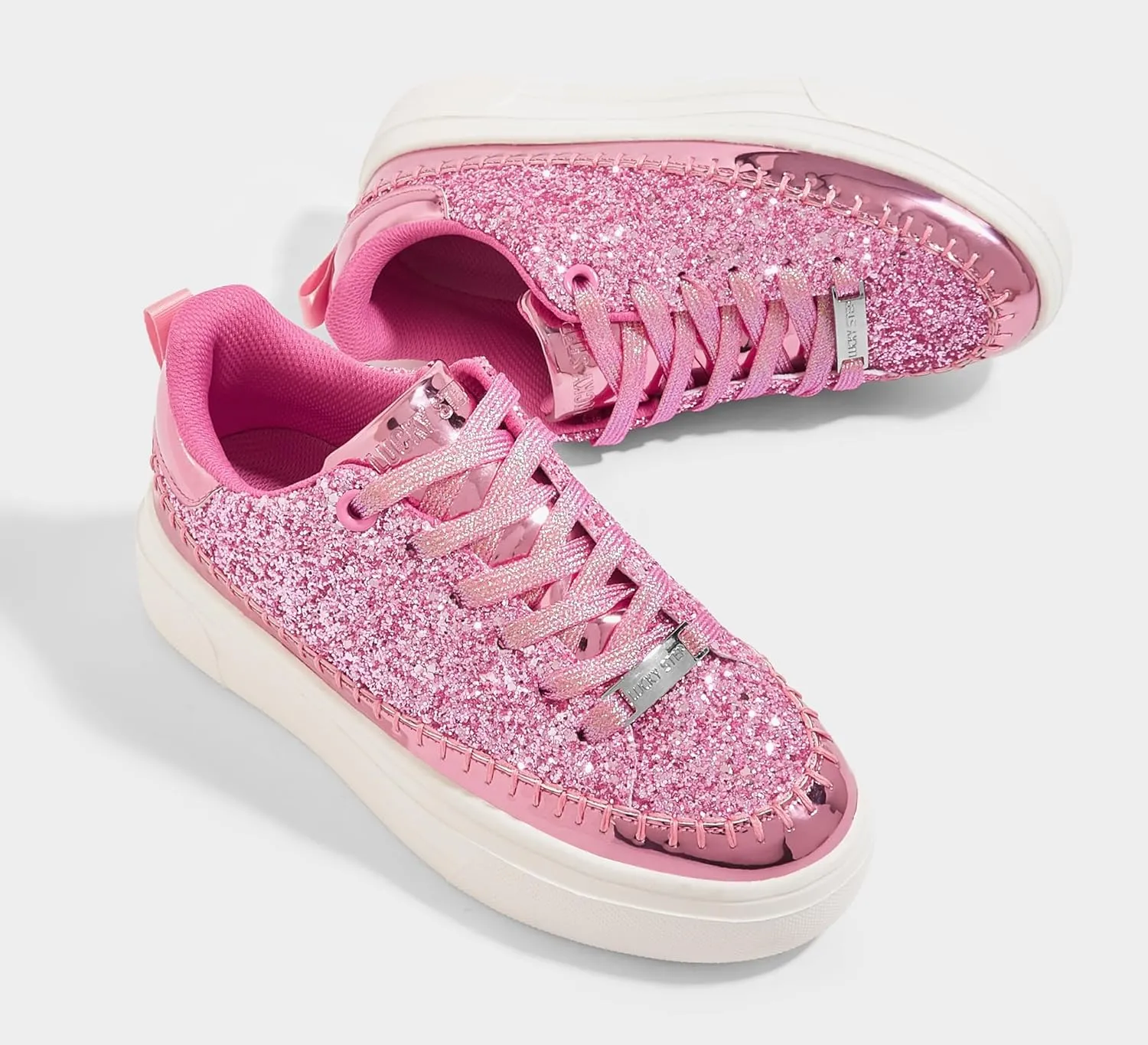 LUCKY STEP Platform Glitter Sneakers for Women Fashion Sparkly Bling Shiny Low Top Tennis Sneakers Faux Leather Casual Walking Shoes