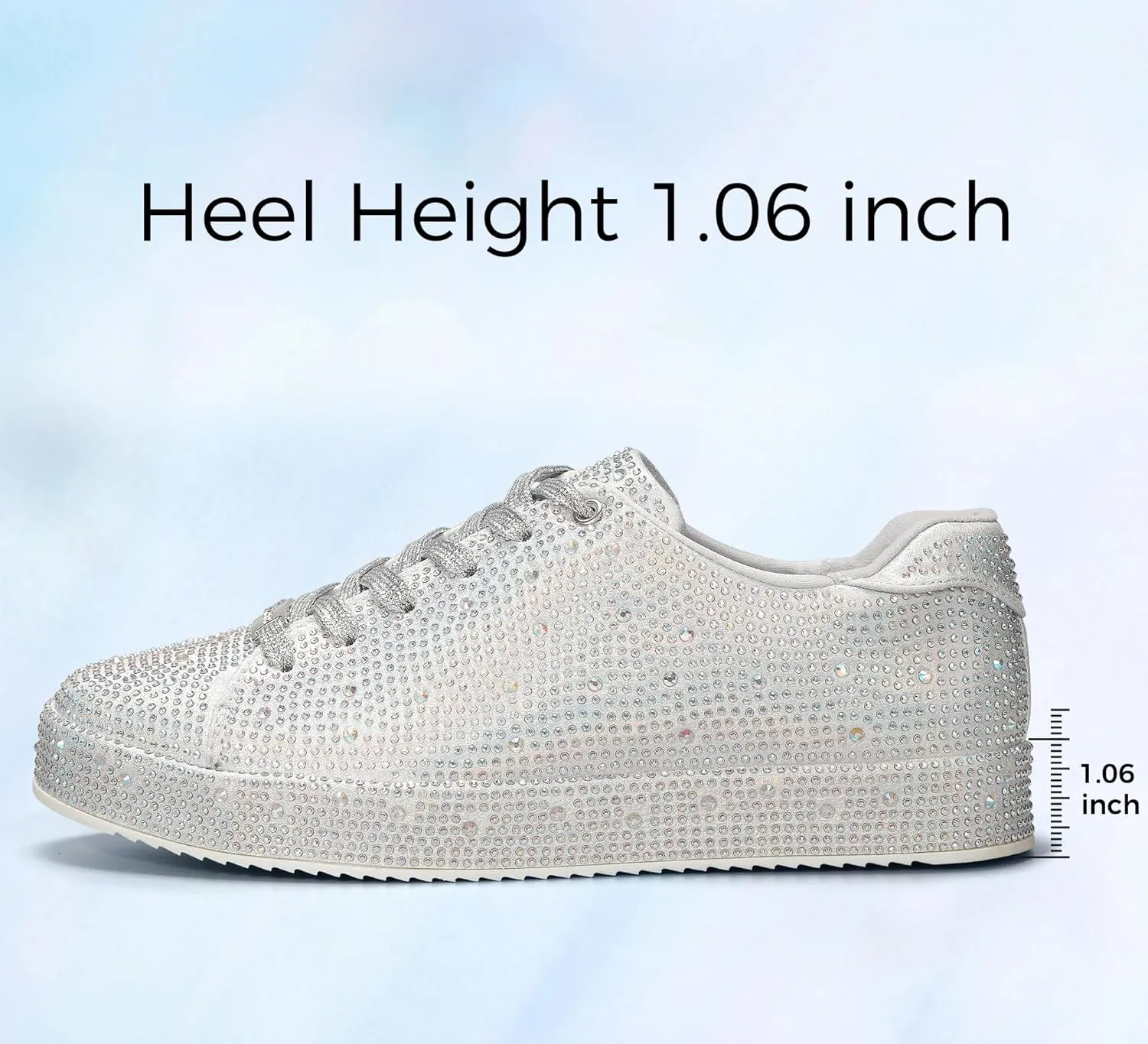 LUCKY STEP Platform Rhinestone Fashion Glitter Sneakers | Sparkly Bling Bedazzled Wedding Bridal Shiny Shoes for Women