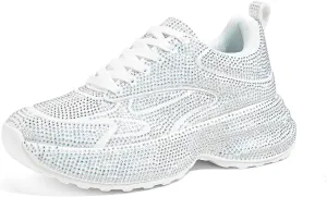 LUCKY STEP Rhinestone Chunky Sneakers for Women Fashion Platform Sparkly Dad Casual Shoes Lightweight Tennis Walking Sport Footwear