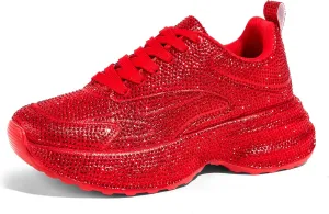 LUCKY STEP Rhinestone Chunky Sneakers for Women Fashion Platform Sparkly Dad Casual Shoes Lightweight Tennis Walking Sport Footwear