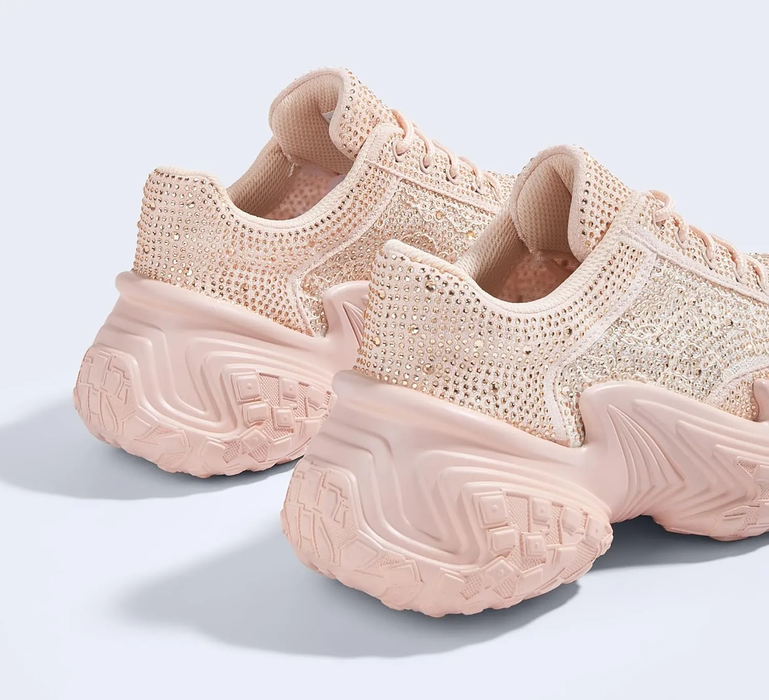 LUCKY STEP Women's Chunky Sneakers Platform Fashion Rhinestone Sparkly Dad Walking Shoes Butterfly Lace Wedge Casual Shiny Thick Sole Footwear