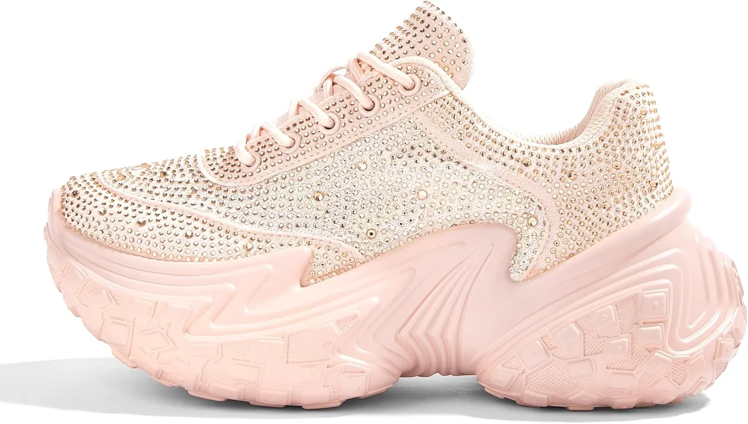 LUCKY STEP Women's Chunky Sneakers Platform Fashion Rhinestone Sparkly Dad Walking Shoes Butterfly Lace Wedge Casual Shiny Thick Sole Footwear