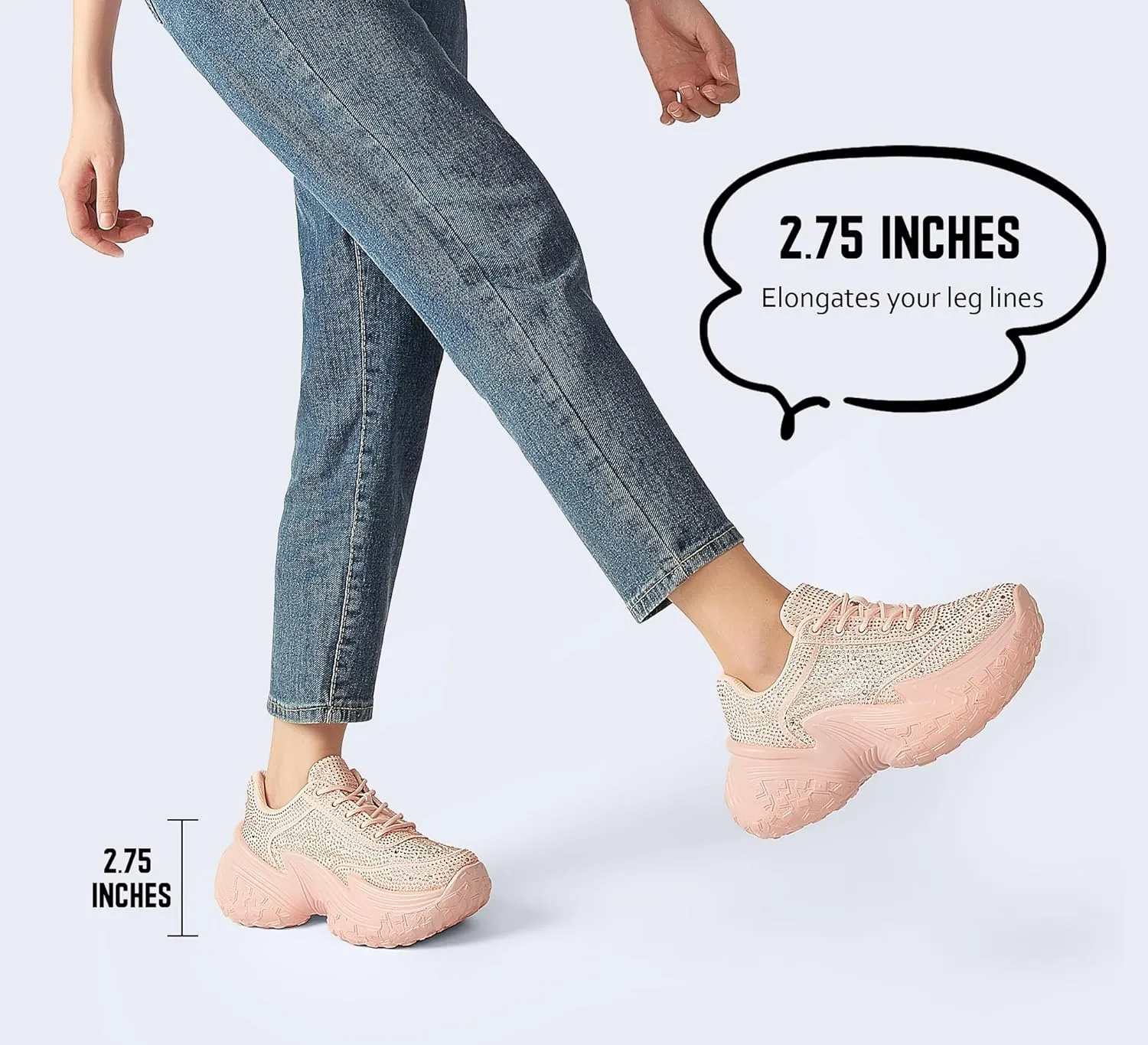 LUCKY STEP Women's Chunky Sneakers Platform Fashion Rhinestone Sparkly Dad Walking Shoes Butterfly Lace Wedge Casual Shiny Thick Sole Footwear