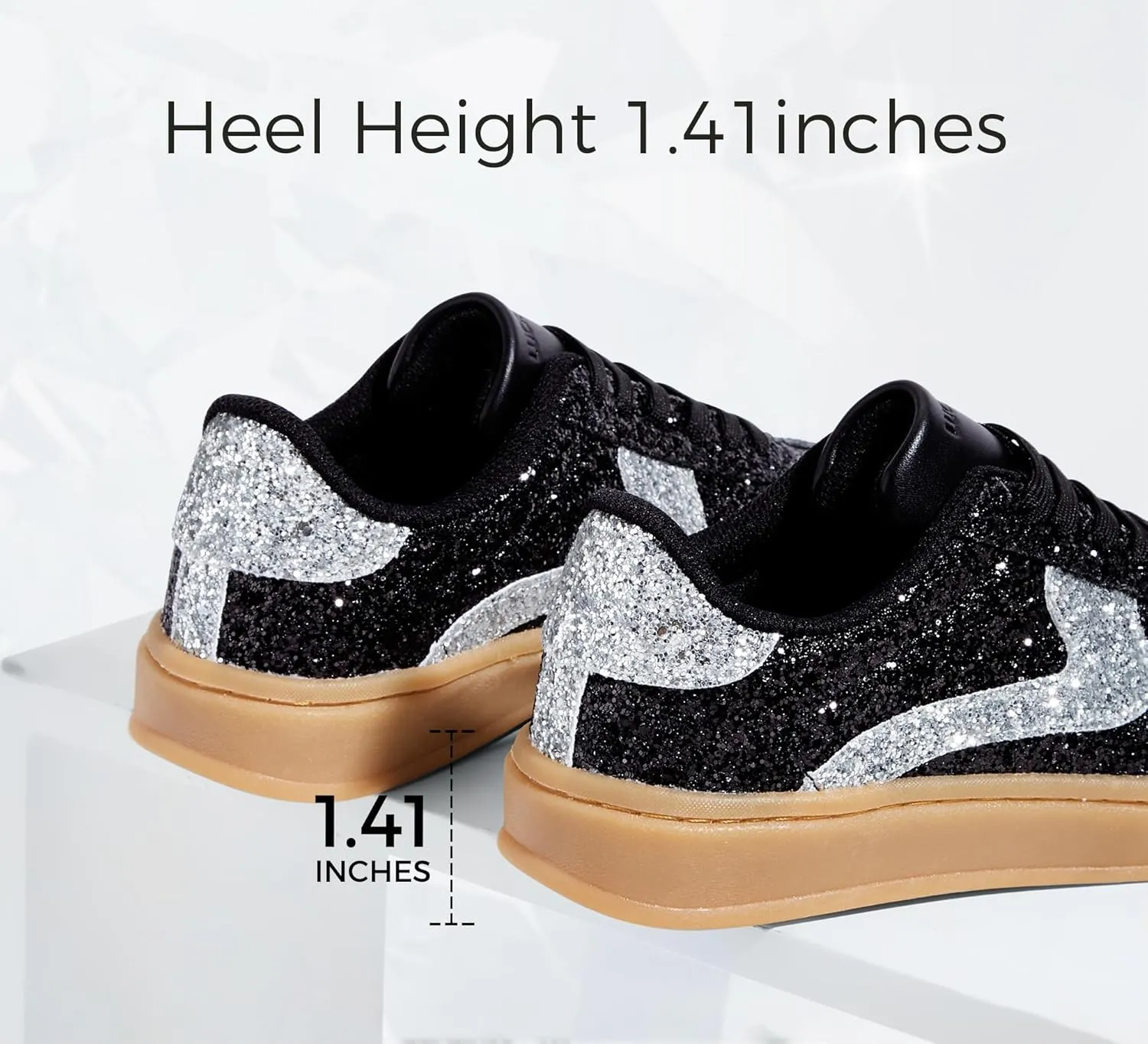 LUCKY STEP Women's Glitter Sneakers Fashion Retro Casual Sparkly Bling Shiny Dressy Bedazzled Bridal Wedding Anti Slip Walking Shoes
