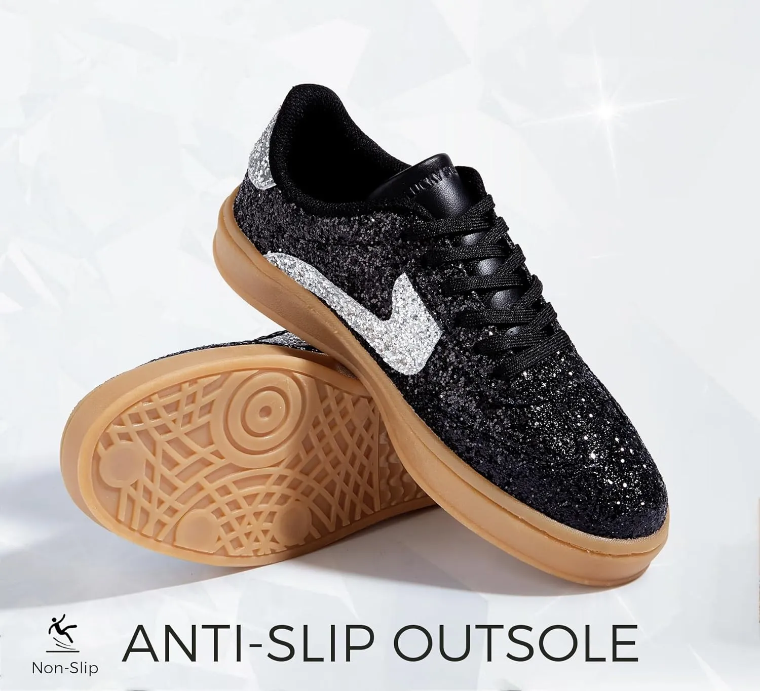 LUCKY STEP Women's Glitter Sneakers Fashion Retro Casual Sparkly Bling Shiny Dressy Bedazzled Bridal Wedding Anti Slip Walking Shoes