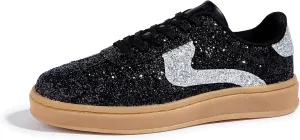 LUCKY STEP Women's Glitter Sneakers Fashion Retro Casual Sparkly Bling Shiny Dressy Bedazzled Bridal Wedding Anti Slip Walking Shoes