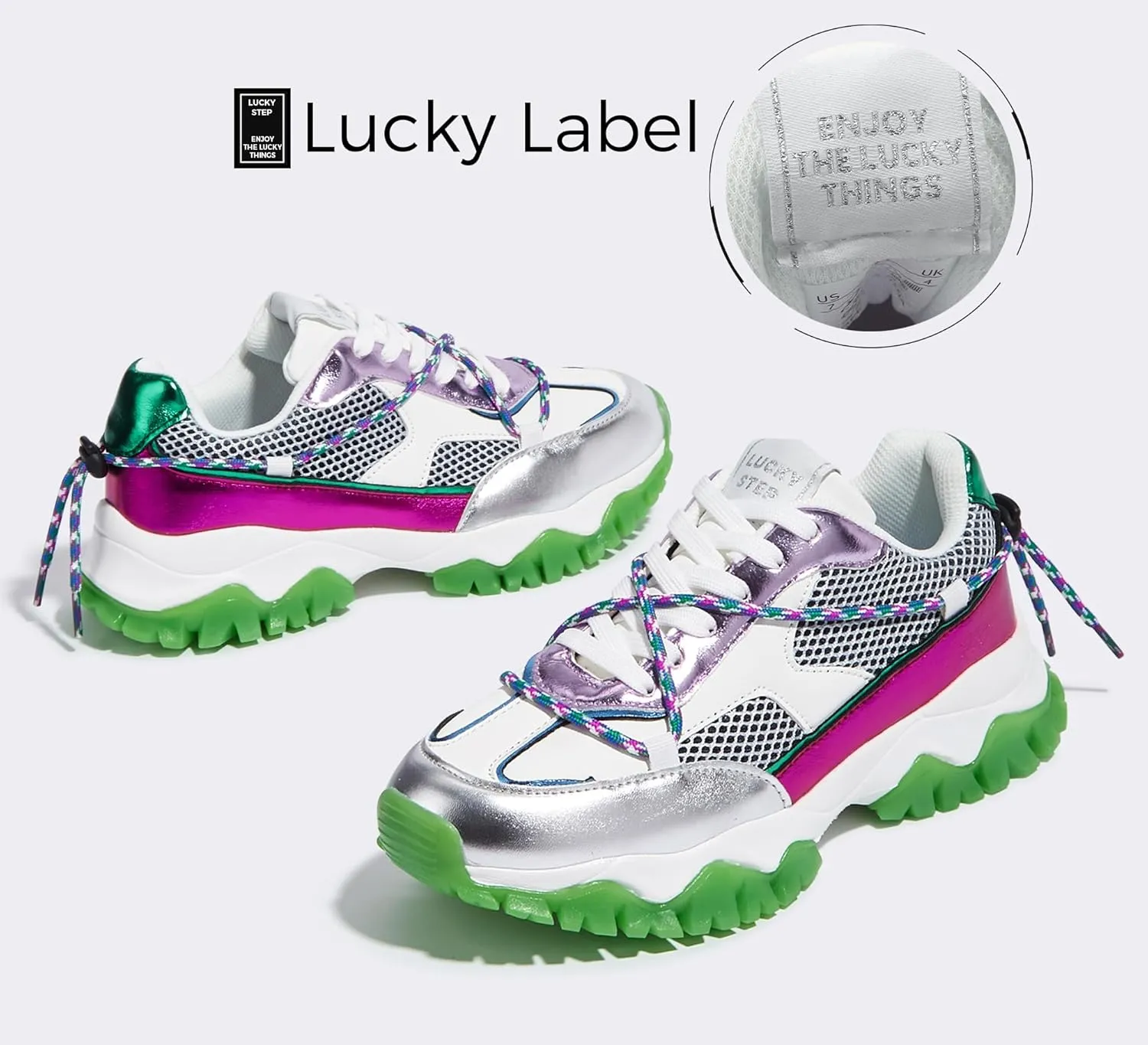 LUCKY STEP Women's Platform Colorful Fashion Sneakers Tennis Retro Colorblock Adjustable Lace Lifestyle Stylish Cute Chunky Dad Casual Walking Shoes