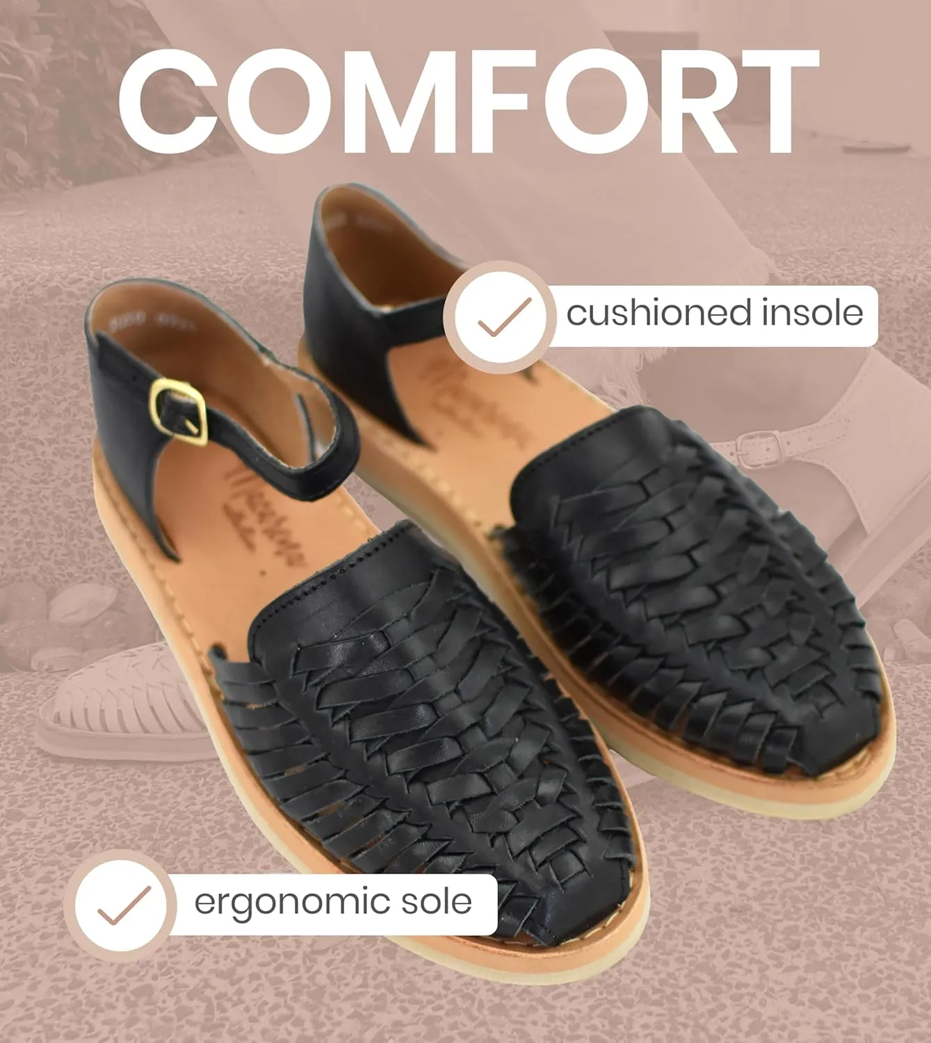 Macarena Collection Womens Shoes Leather Sandals Ankle for Women | Huarache Handmade Mexican Sandals Women | Comfortable & Stylish Womens Sandals 3050 Ankle Strap