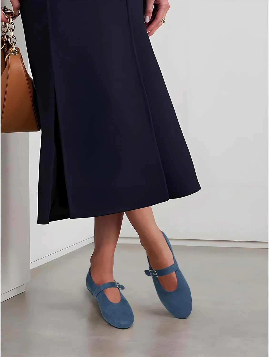 Mary Jane Shoes Women Ballet Flats with Buckle Strap Round Toe Wide Width Closed Toe Flats for Women Dressy