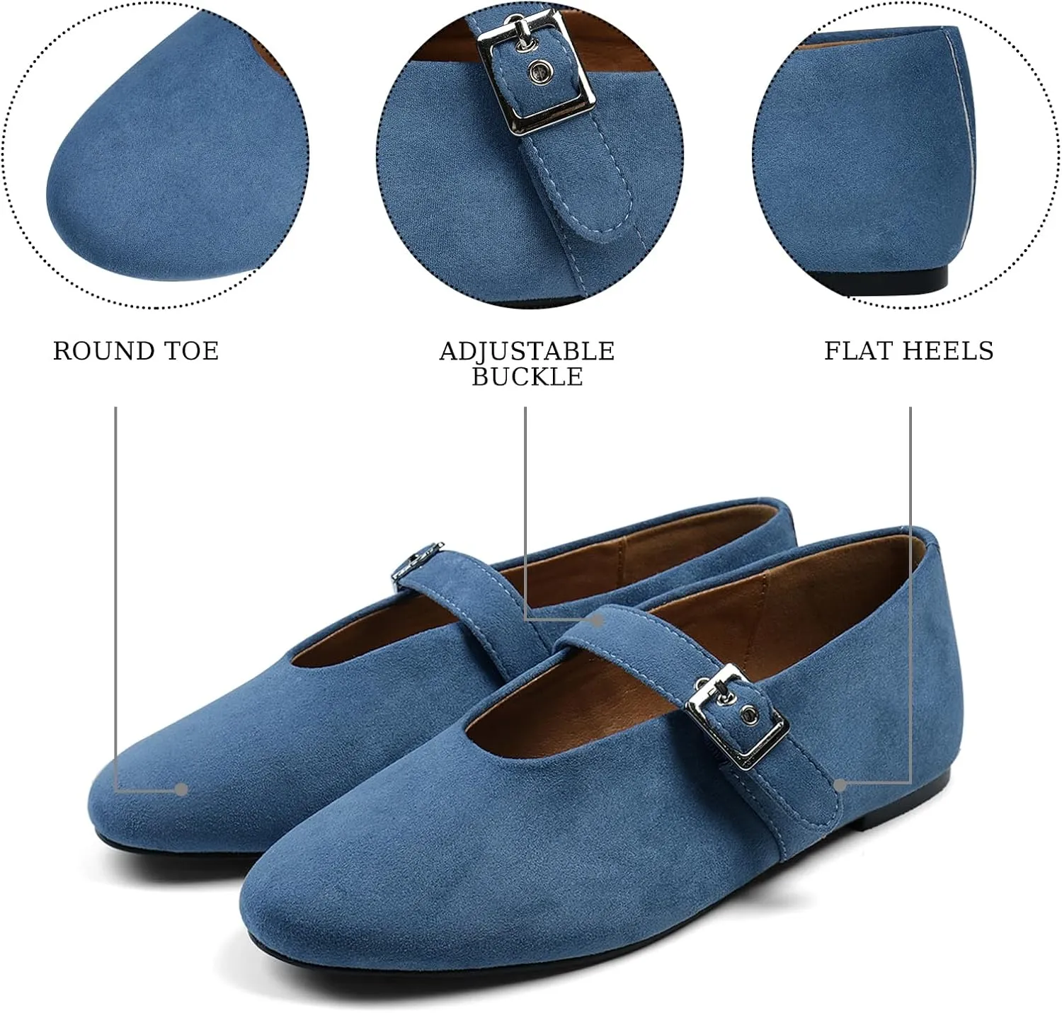 Mary Jane Shoes Women Ballet Flats with Buckle Strap Round Toe Wide Width Closed Toe Flats for Women Dressy