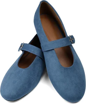Mary Jane Shoes Women Ballet Flats with Buckle Strap Round Toe Wide Width Closed Toe Flats for Women Dressy