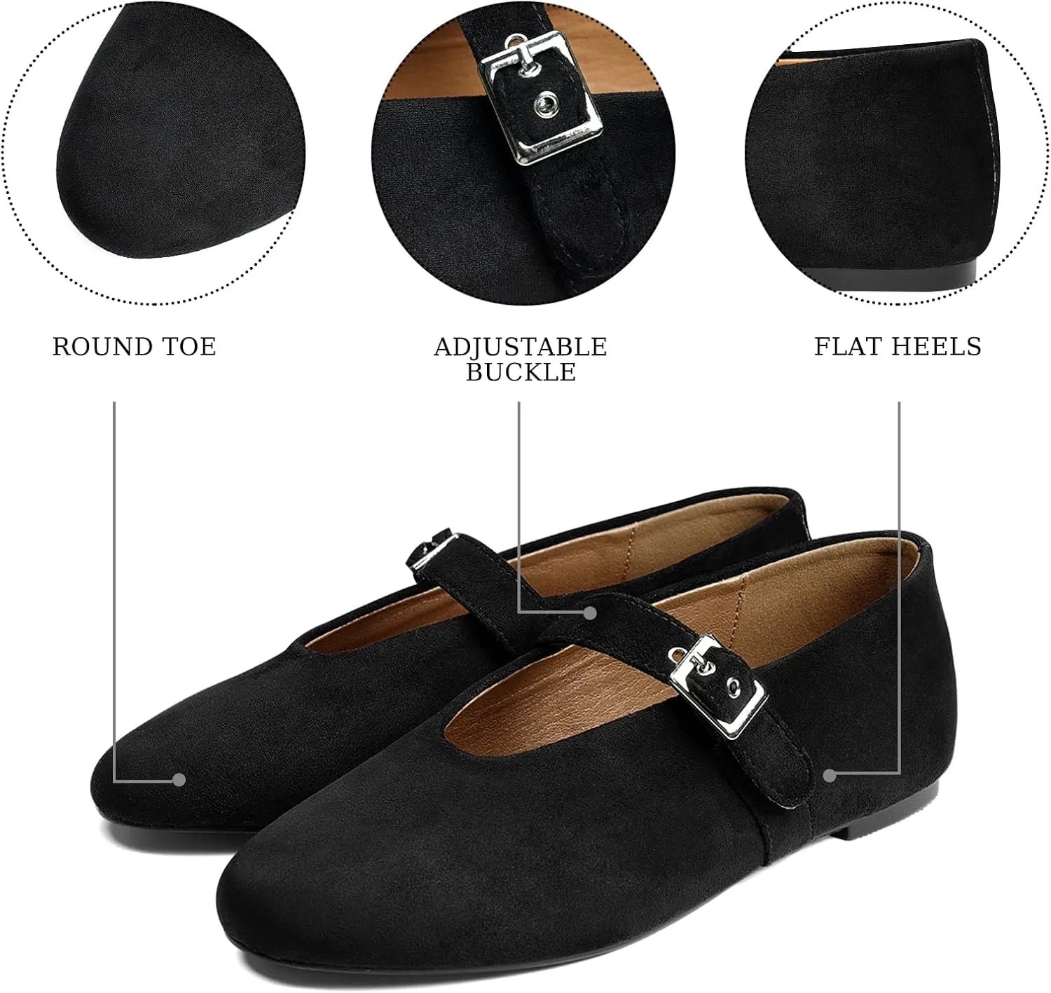 Mary Jane Shoes Women Ballet Flats with Buckle Strap Round Toe Wide Width Closed Toe Flats for Women Dressy