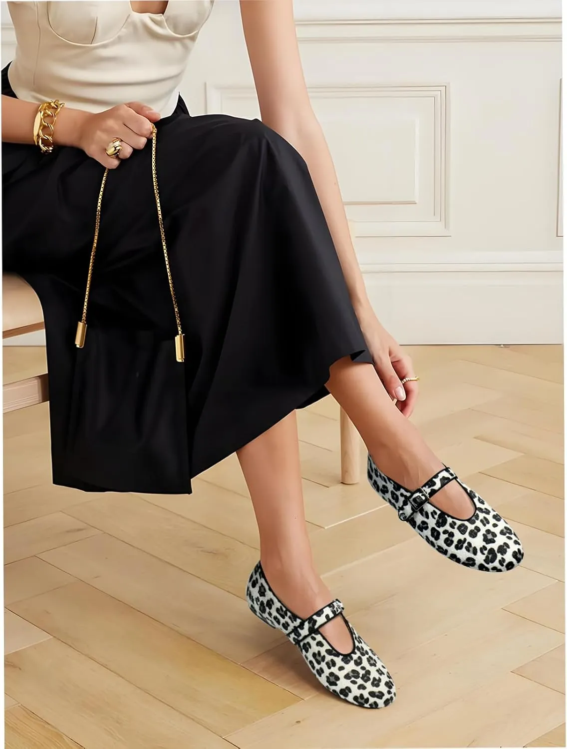 Mary Jane Shoes Women Ballet Flats with Buckle Strap Round Toe Wide Width Closed Toe Flats for Women Dressy